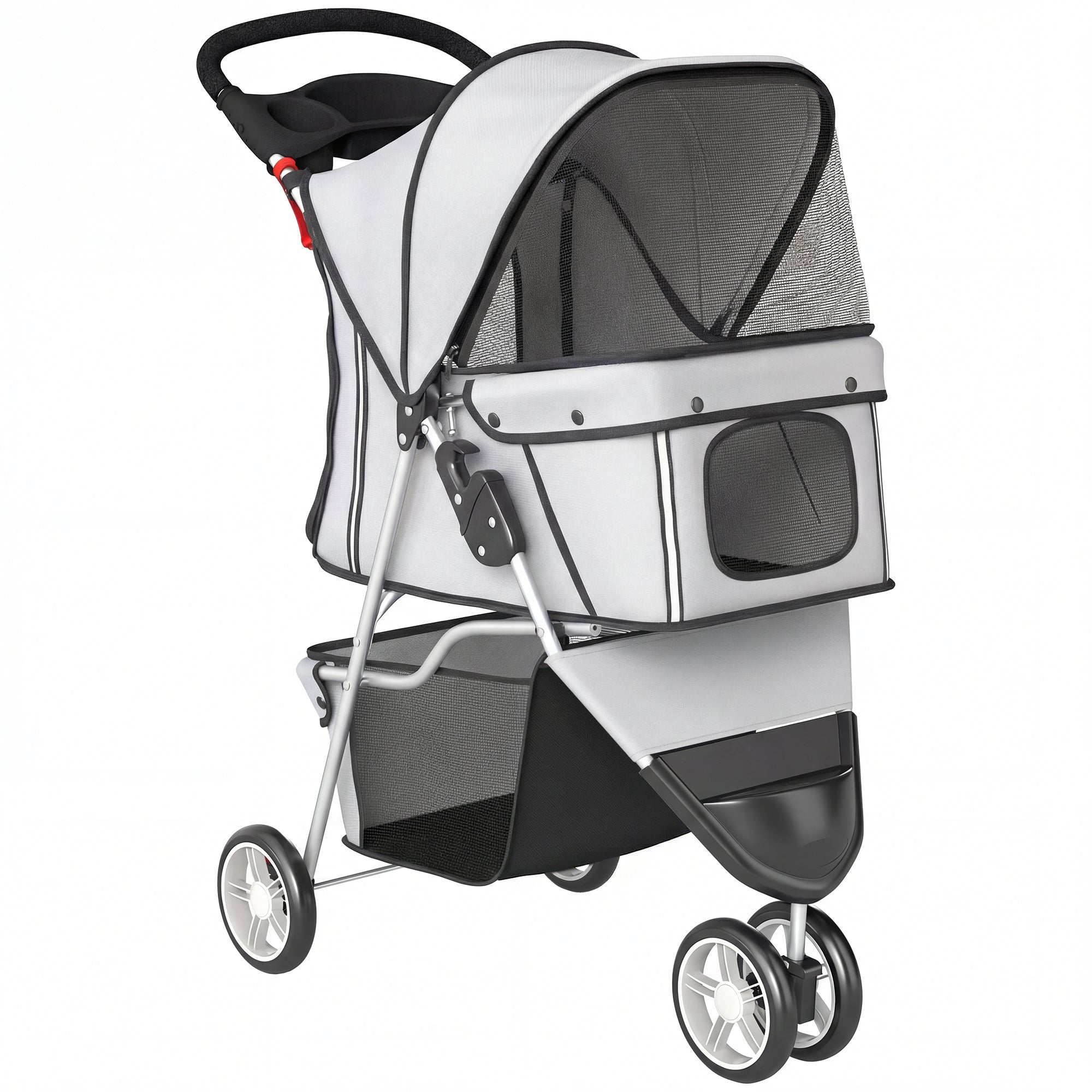 Dog Stroller 3 Wheels Foldable Grey with Canopy & Storage Basket