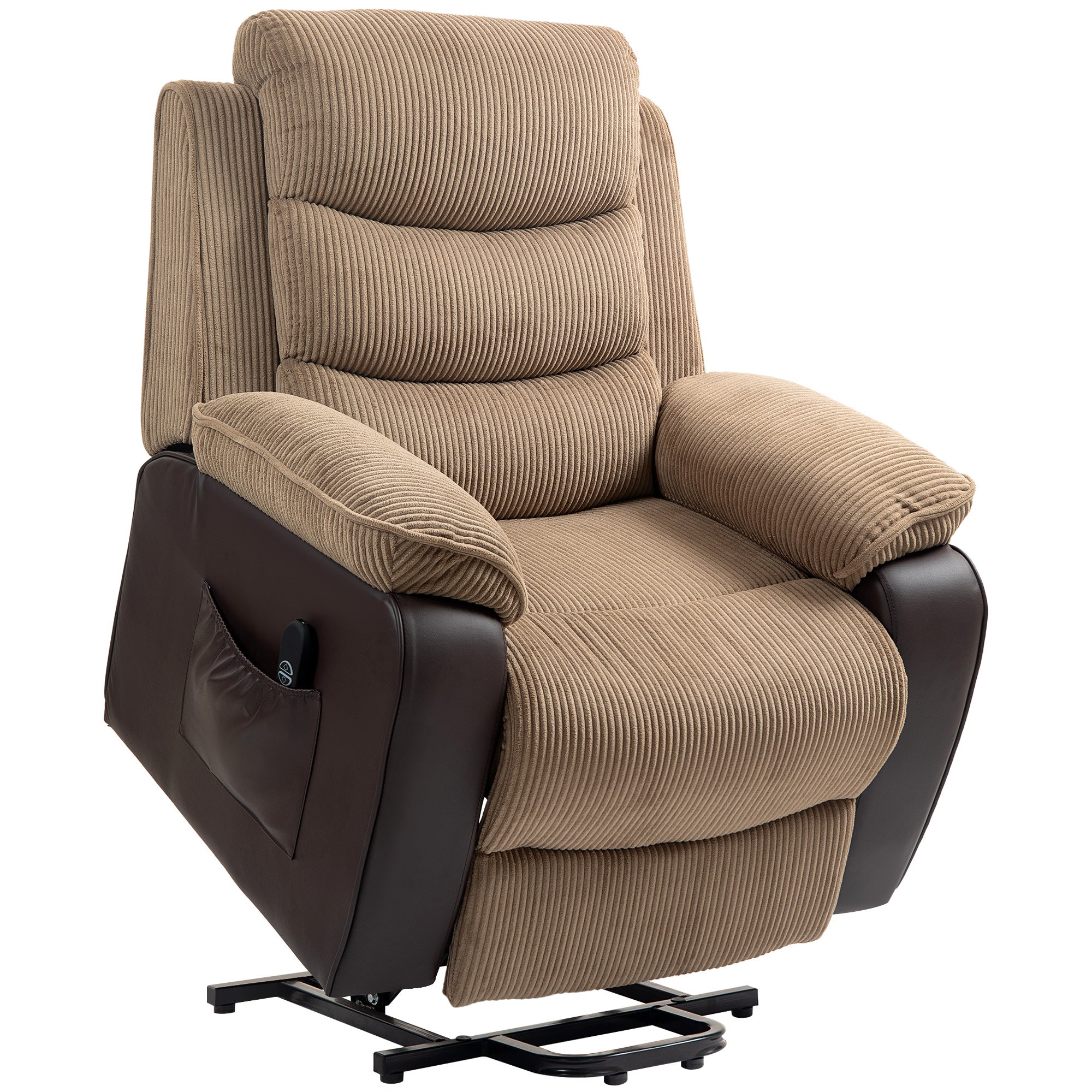 Electric Riser Recliner Chair with USB Port – Brown Patchwork Corduroy