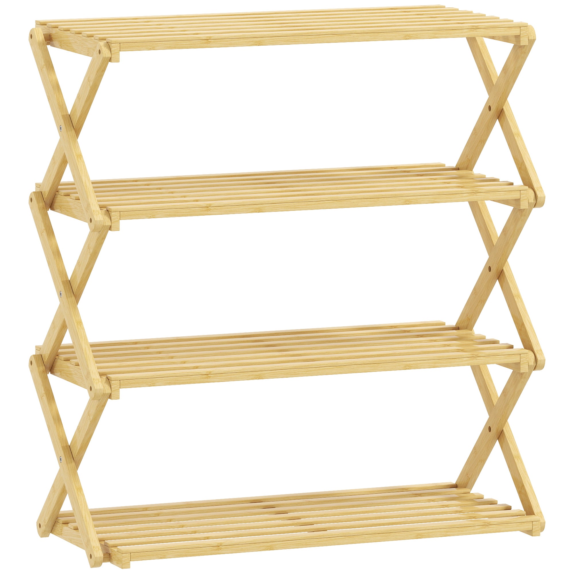 Four-Tier Folding Bamboo Shoe Rack - Natural Finish