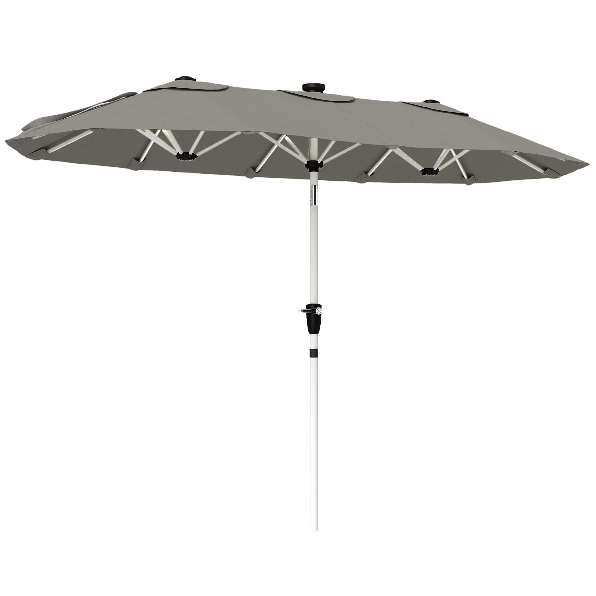 3 m Double-Sided Garden Parasol with LED Solar Lights, Outdoor Extra Large Sun Umbrella with Crank Handle, Grey