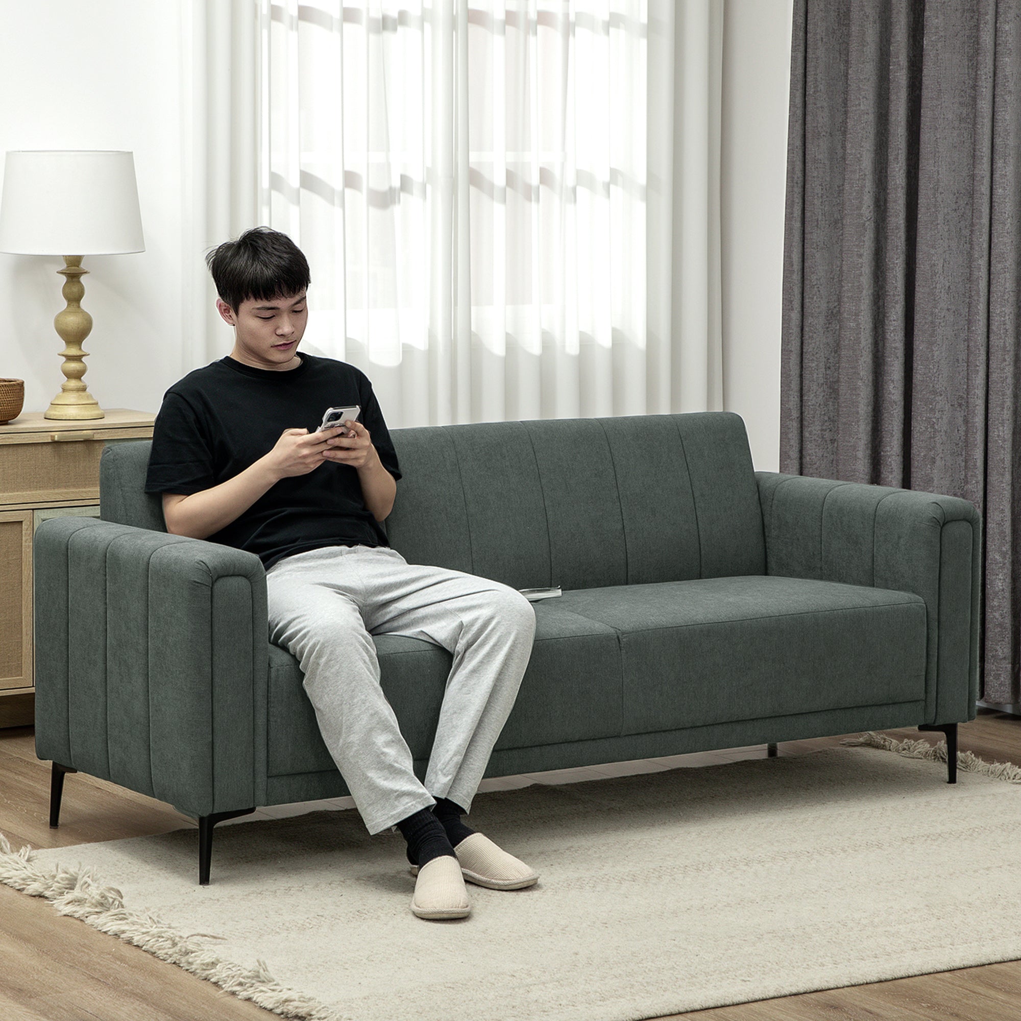 Three-Seater Relaxed Modern Sofa - Grey