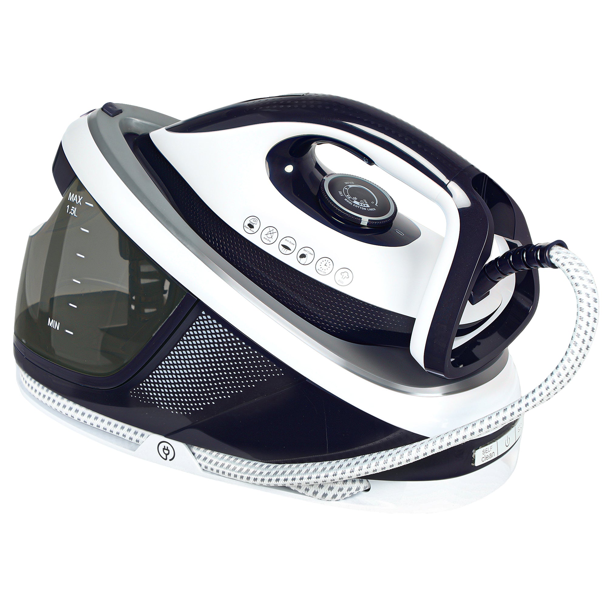 Steam Generator Iron, Energy-Saving, Self-Cleaning, Powerful Vertical Steam, Automatic Shut-Off, Ceramic Non-stick Soleplate, Large 1.5L Detachable Water Tank, 8 Bar, c, Blue