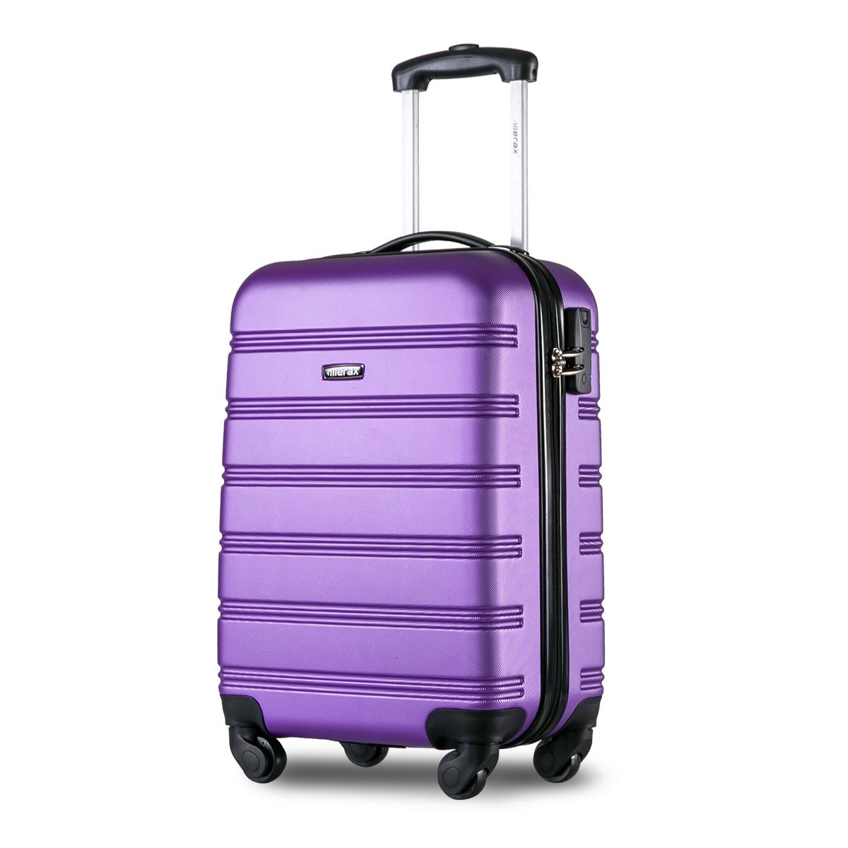 20" 4-Wheel ABS Hard Shell Travel Trolley Suitcase with Telescoping Handle, Luggage with Combination Lock, 35L × 23W × 57H cm, Purple