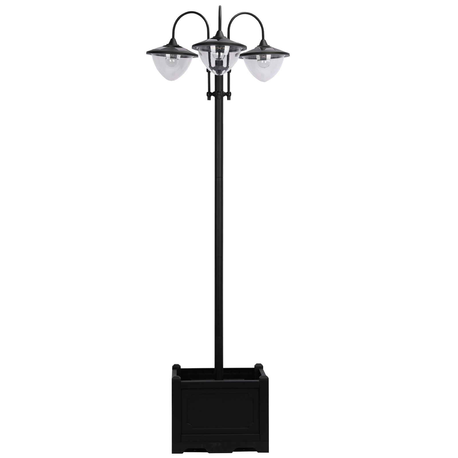 3 Head Solar Lamp Post with Planter 189cm Black Outdoor LED Lighting