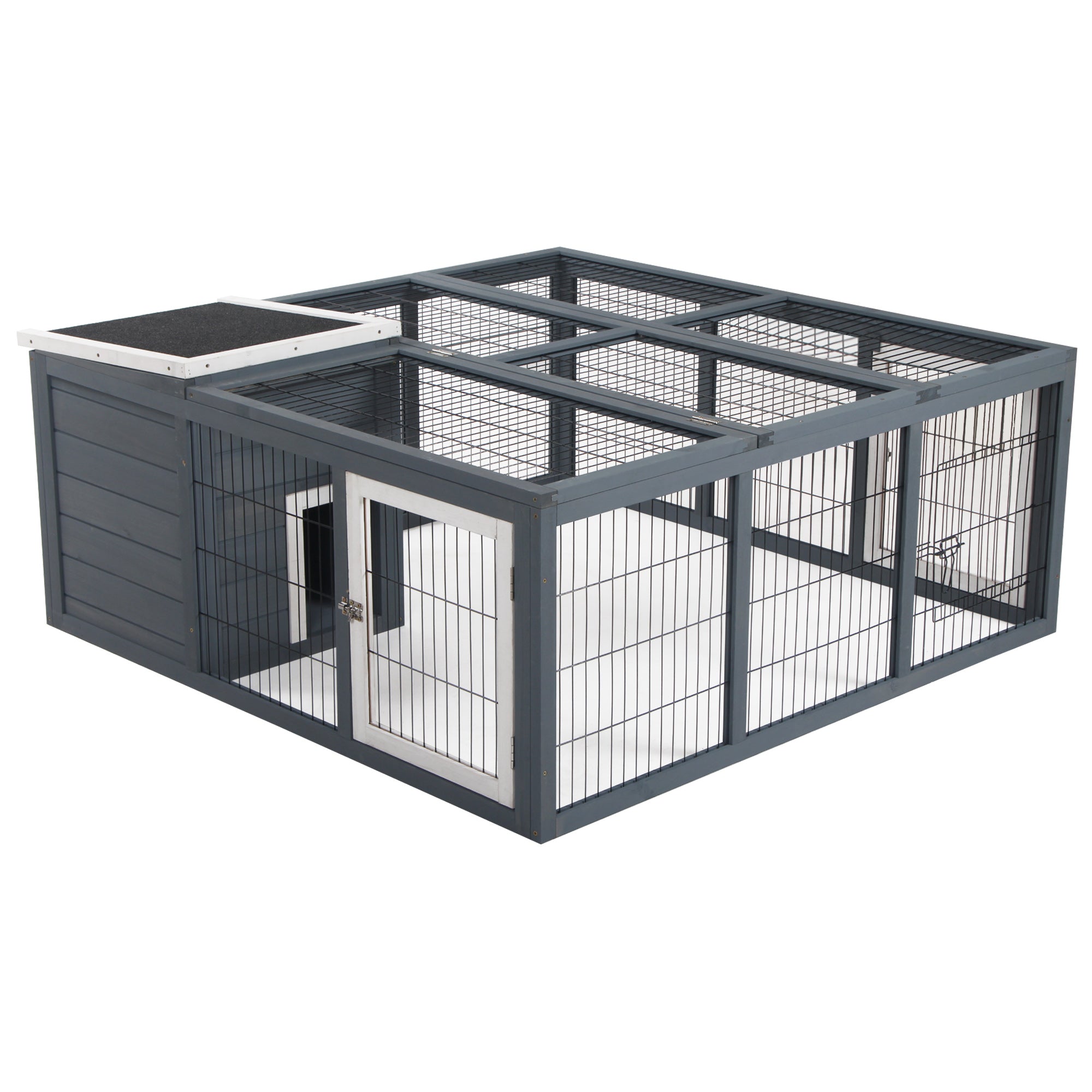 Rabbit Hutch Outdoor, Guinea Pig House, Bunny Run Cage with Openable Top for 1-2 Rabbits, 123 x 120 x 52cm, Grey