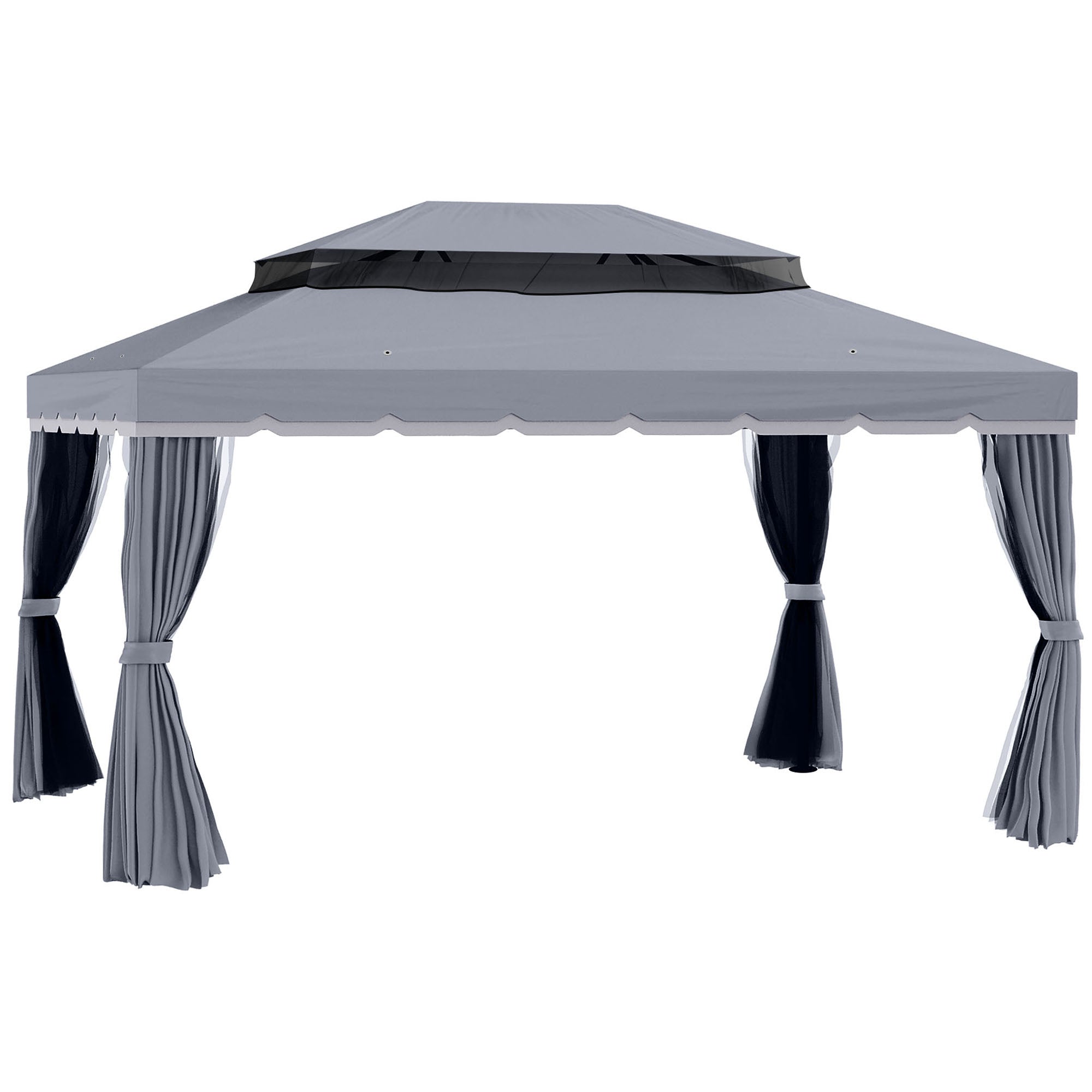 3x4m Aluminium Garden Gazebo with Nets and Curtains Marquee Canopy Shelter Pavilion - Dark Grey