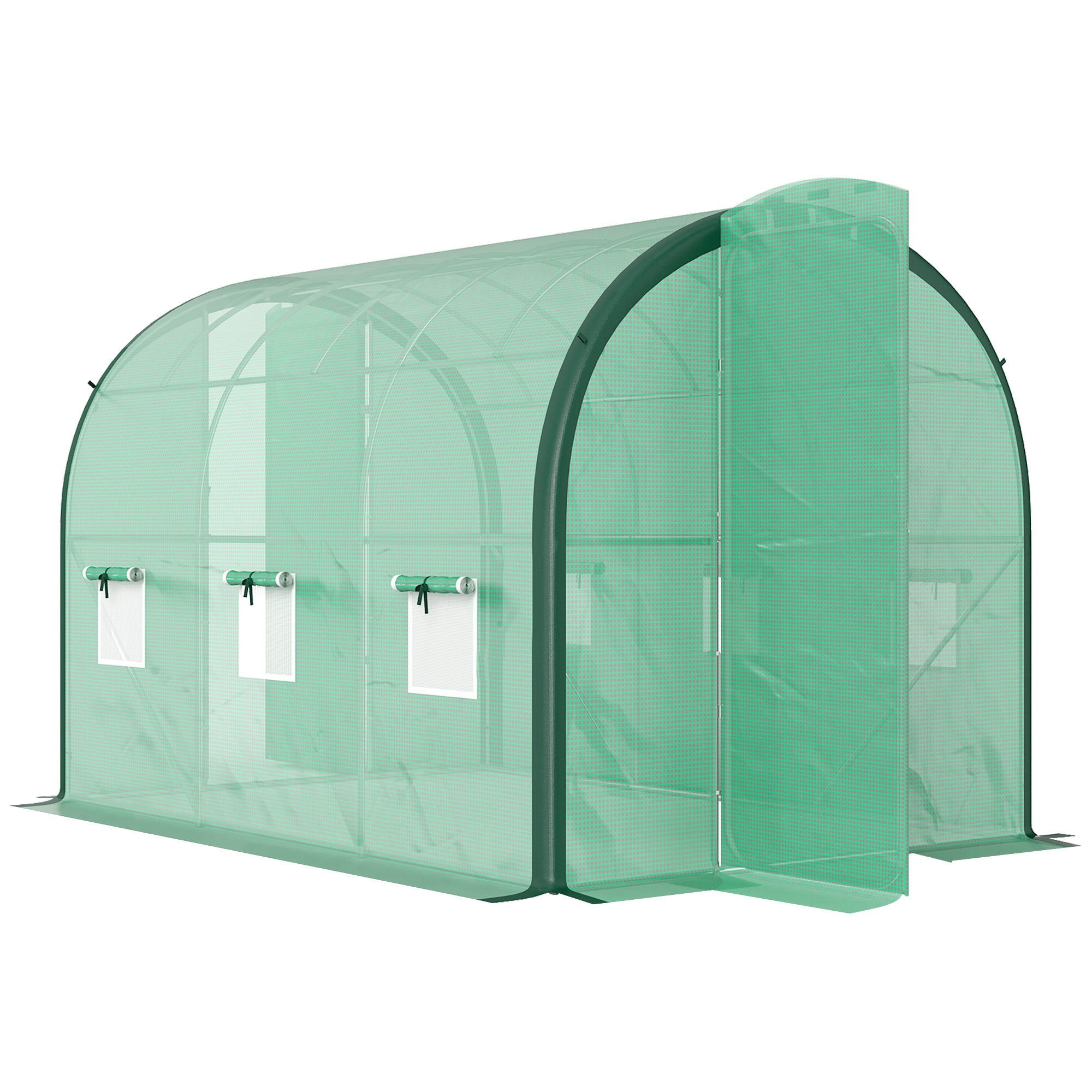 3 x 2 Metre Polytunnel Greenhouse Set with Windows and Doors - Green