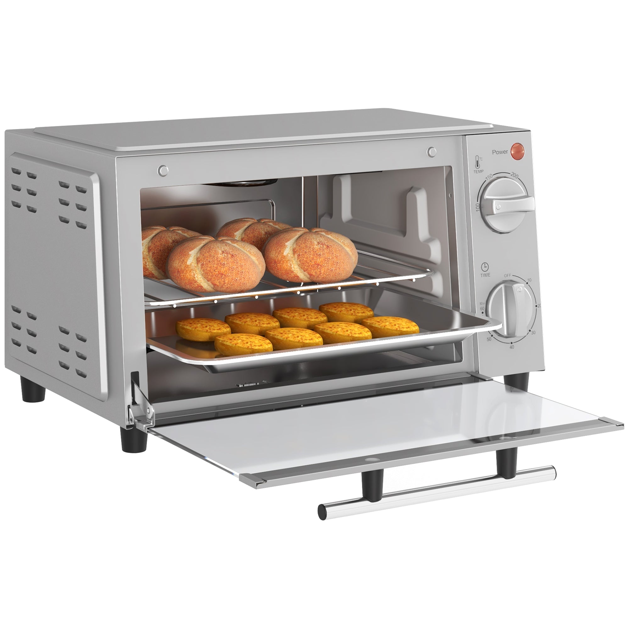 9L Mini Electric Countertop Oven With Adjustable Temperature - Silver