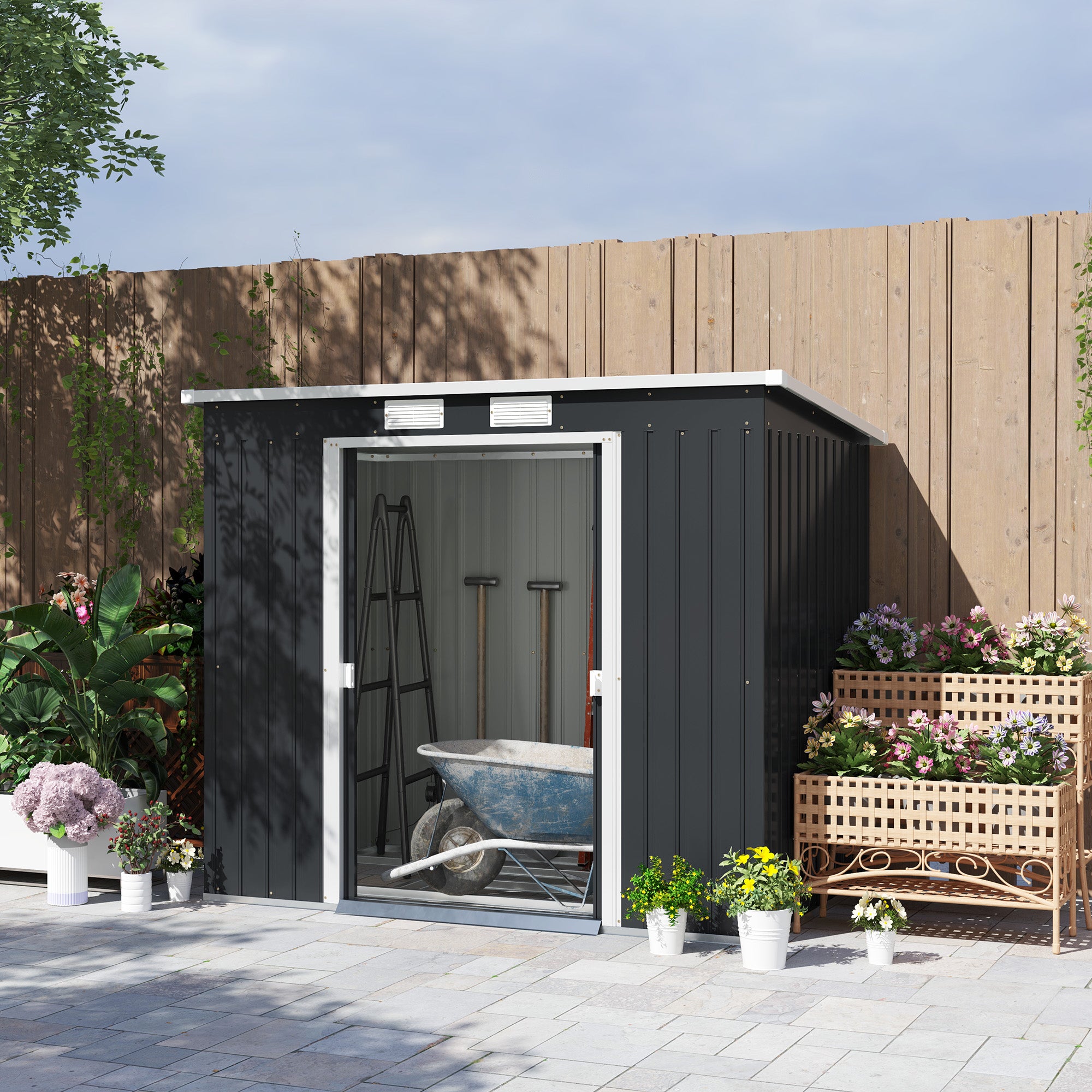 7 x 4ft Galvanised Steel Garden Shed with Foundation Kit - Dark Grey