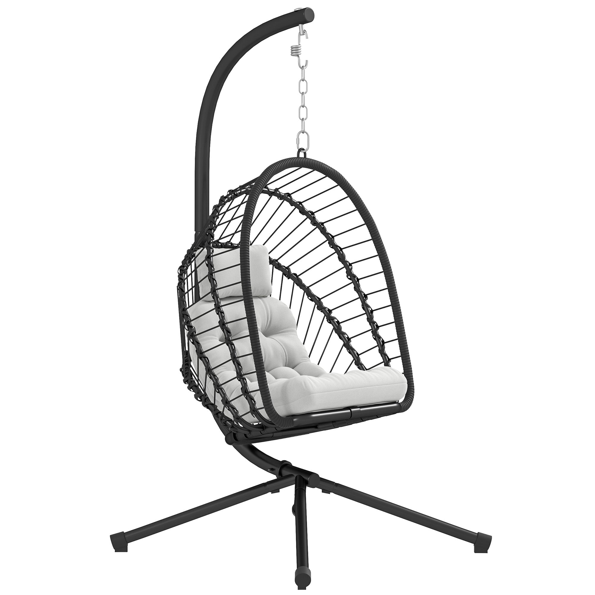 Hanging Egg Chair with Cushion and Metal Stand - Black