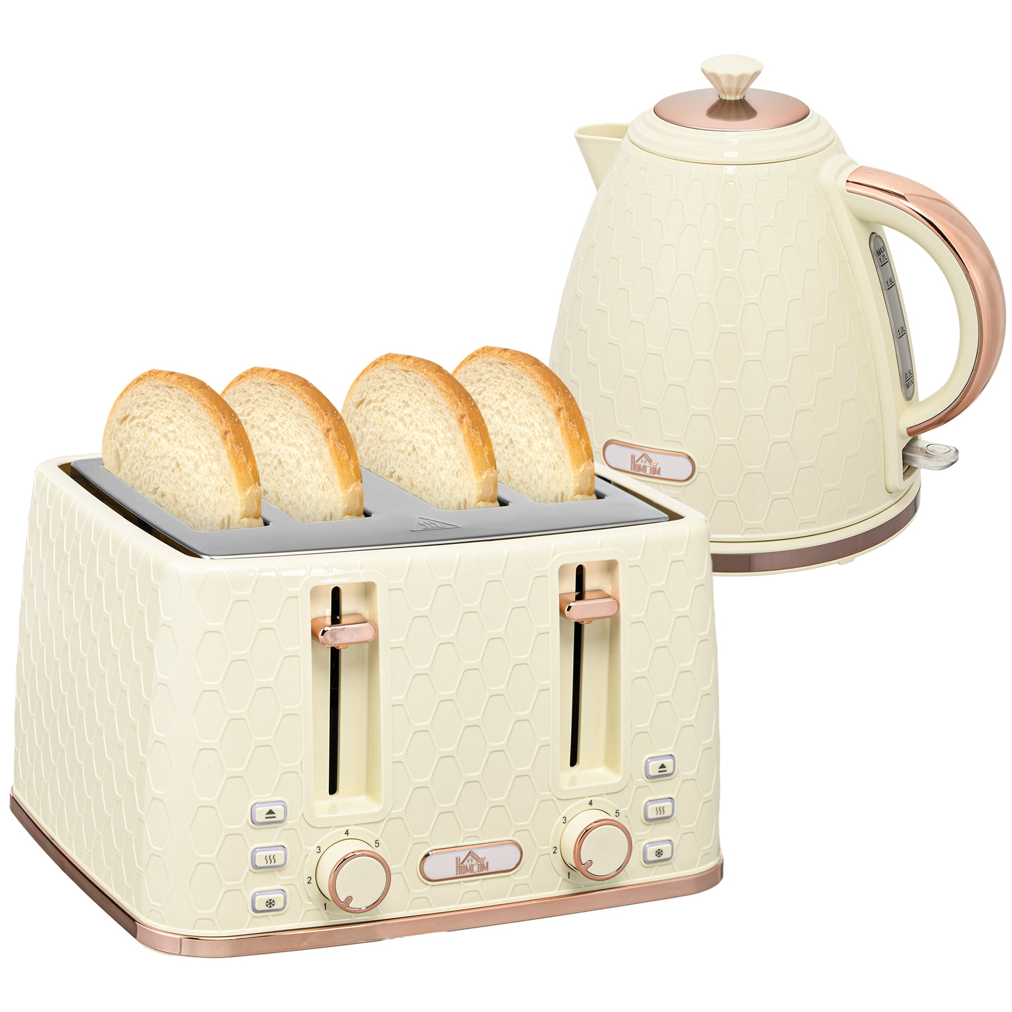 2 Piece Kitchen Appliance Set Kettle and Toaster Beige Honeycomb Design