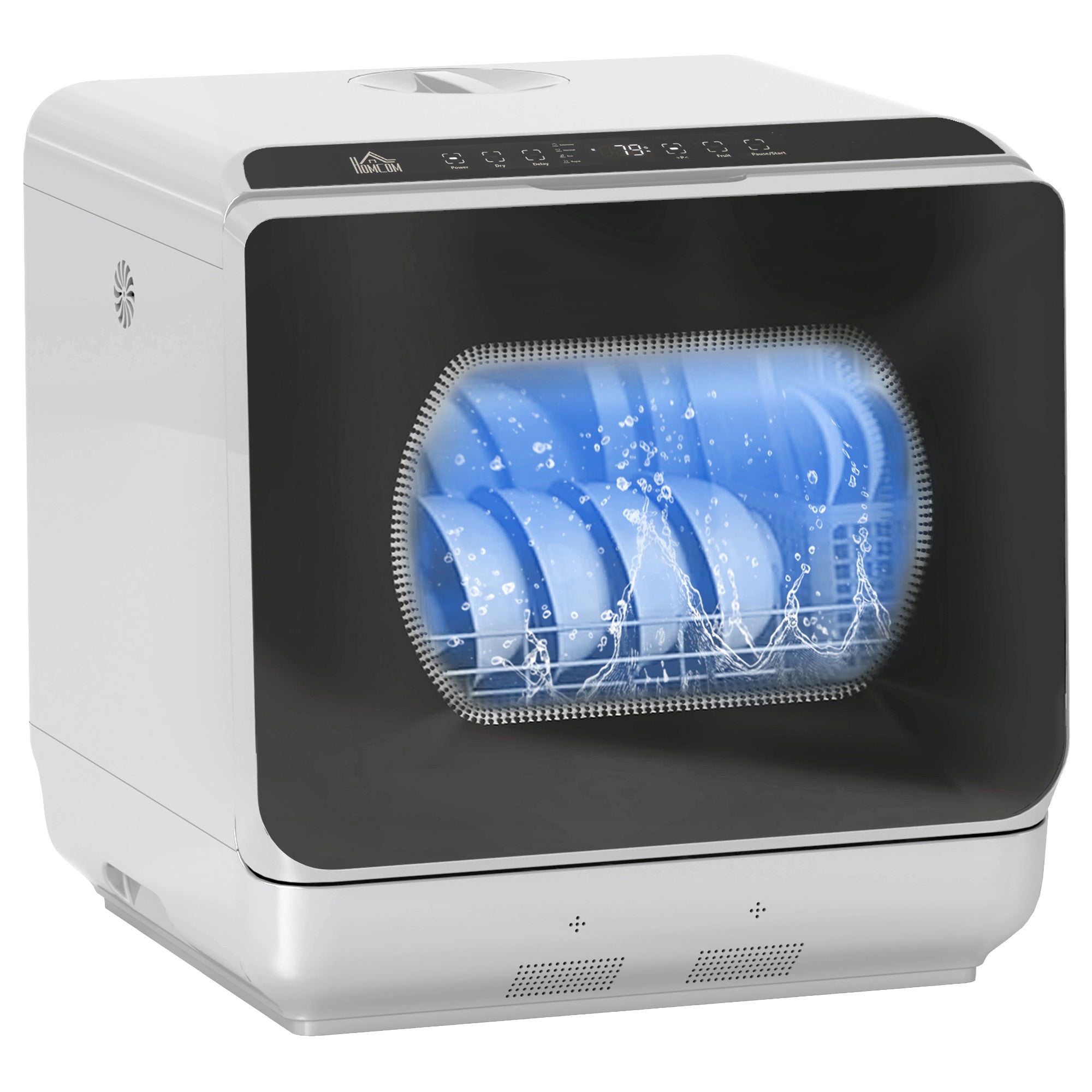 Table Top Dishwasher, Mini Countertop Dishwasher with Built-in 6L Water Tank, 6 Programs, Touch Control, LED Display, 4 Place Settings, Dual Water Supply and Fruit Wash Mode, Silver Tone