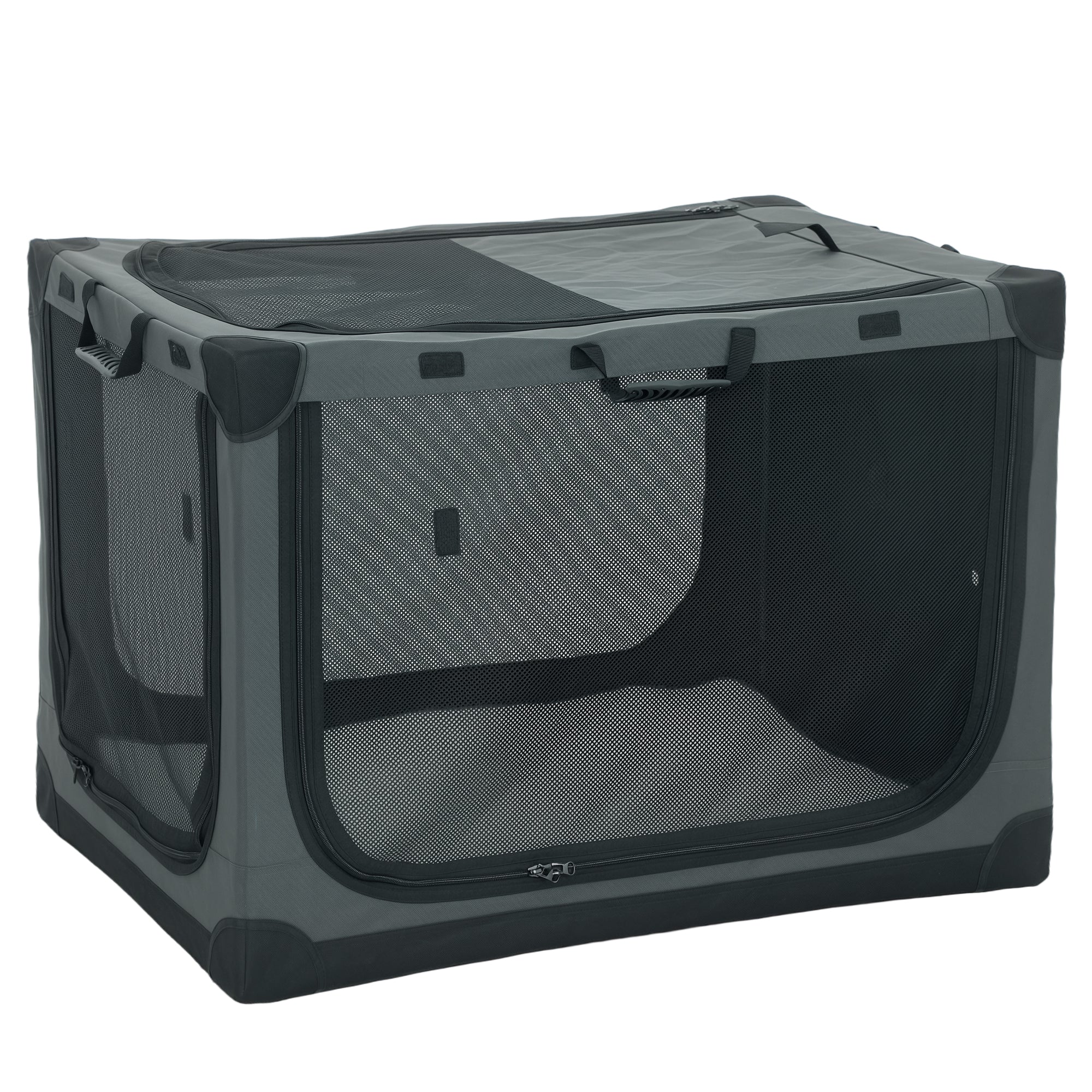 Soft Dog Crate Pet Travel Crate 90 x 64 x 64 cm with Removable Pad Mesh Window Army Green