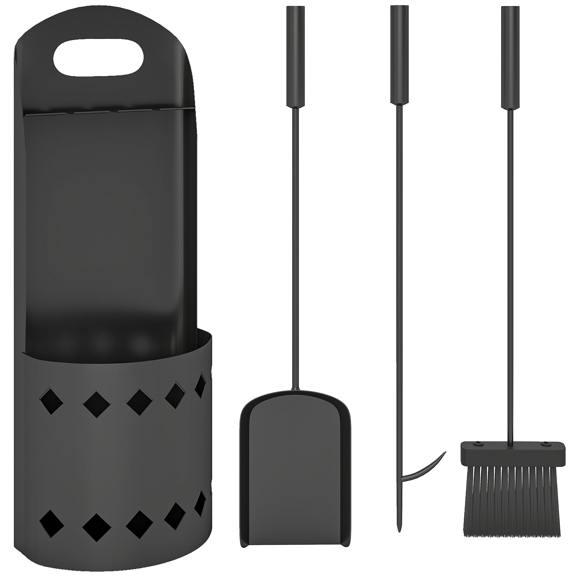 4 Pieces Fireplace Companion Set, Metal Fireplace Accessories Fireside Companion Set with Broom, Shovel, Poker, Bucket, Black
