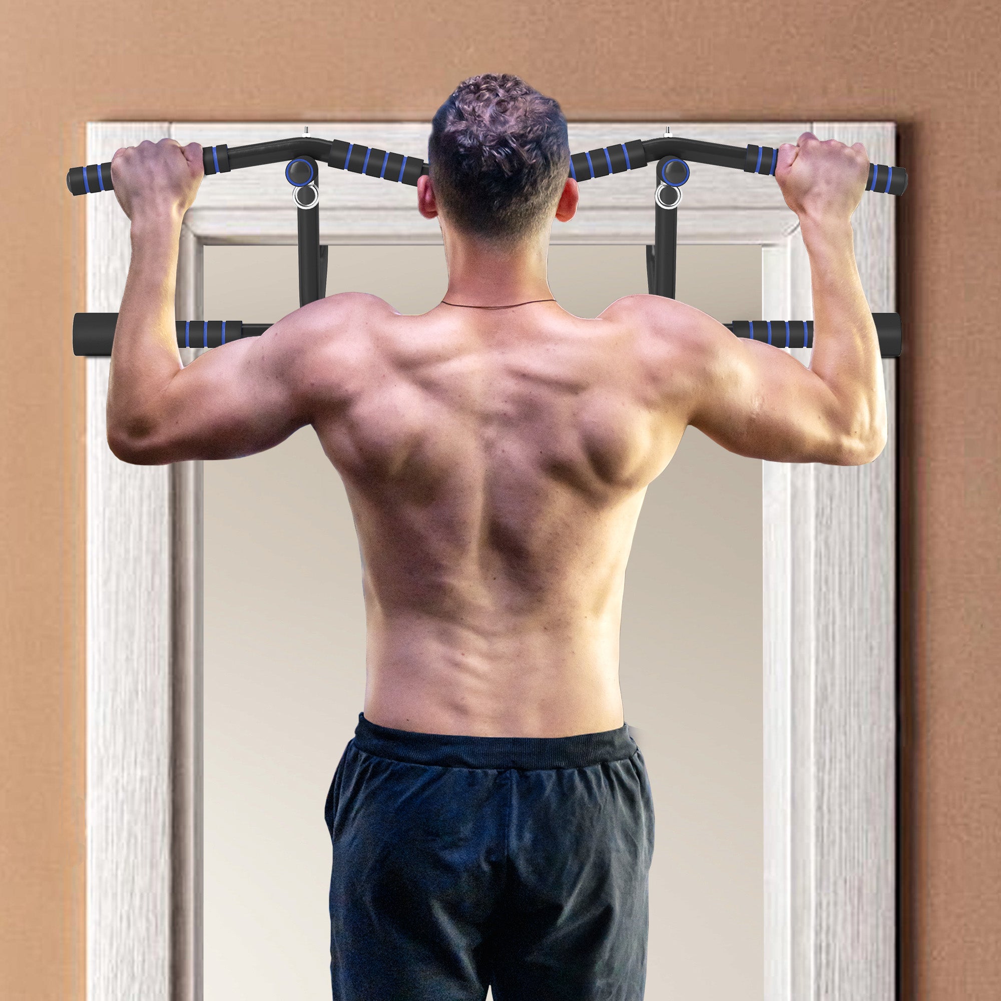 Multi-Grip Doorway Pull Up Bar with Non-Slip Grips - Black