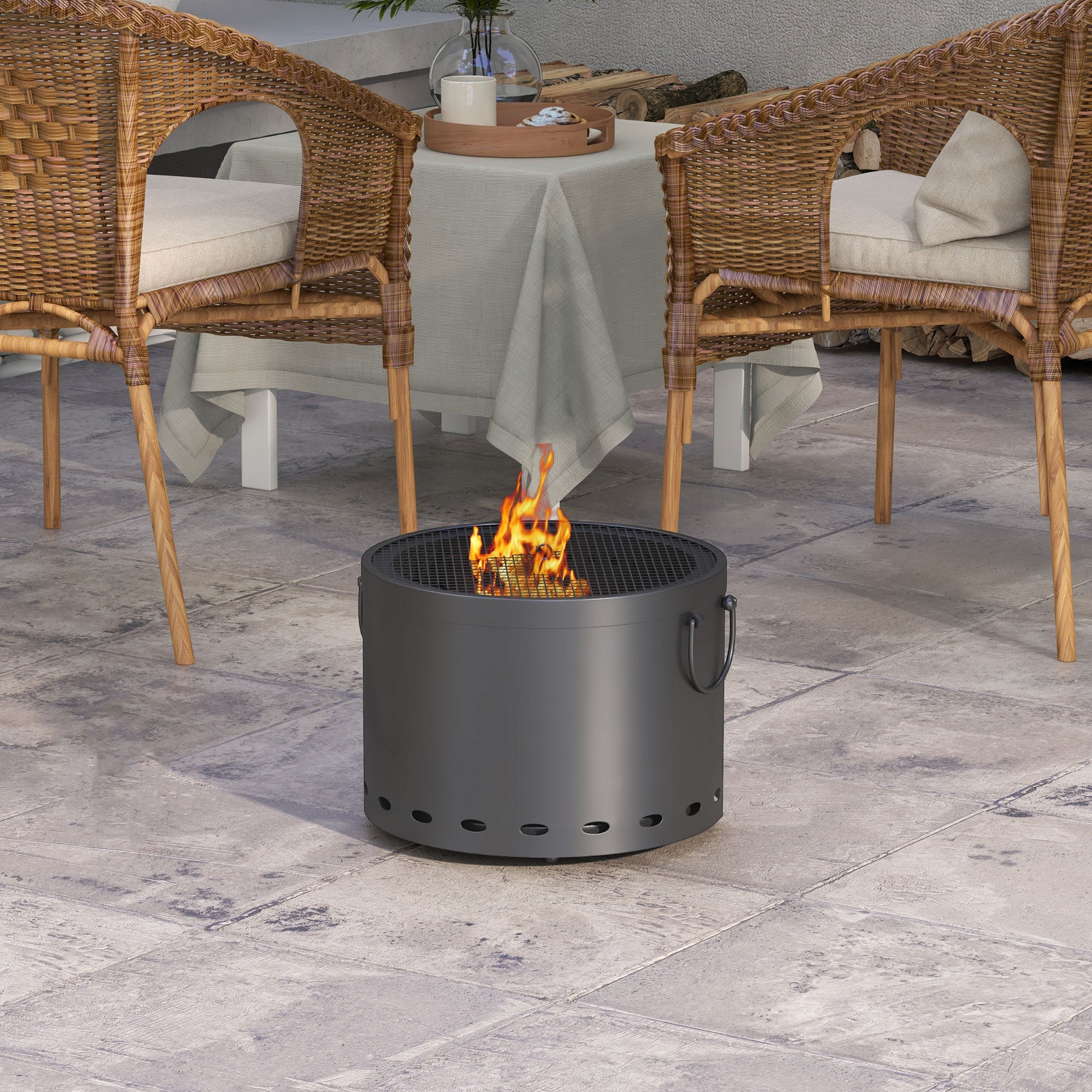 38cm Portable Smokeless Fire Pit with Spark Screen - Dark Grey
