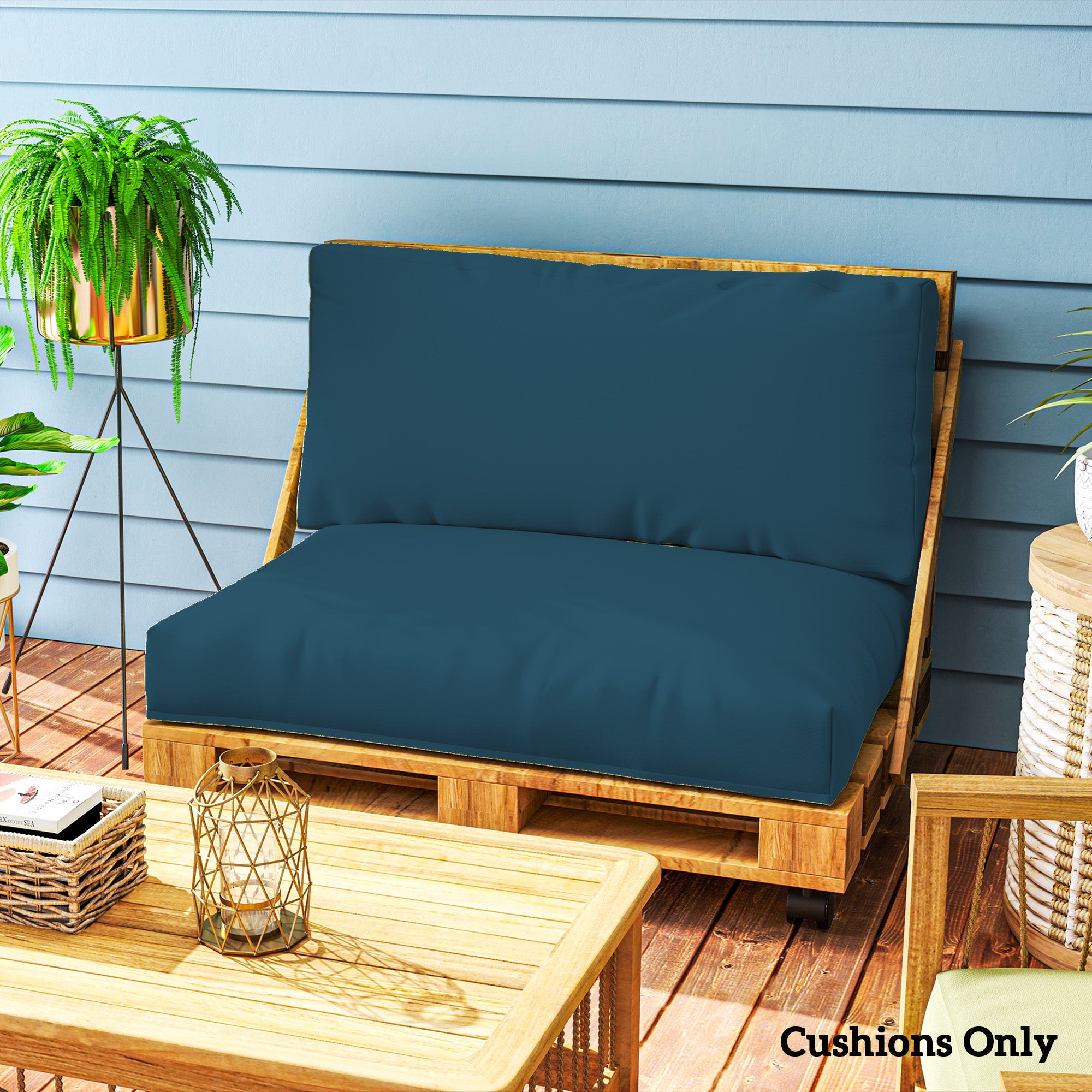 2 Seater Outdoor Pallet Furniture Cushions 20cm Thick UPF20+ 220gsm Fabric - Navy Blue