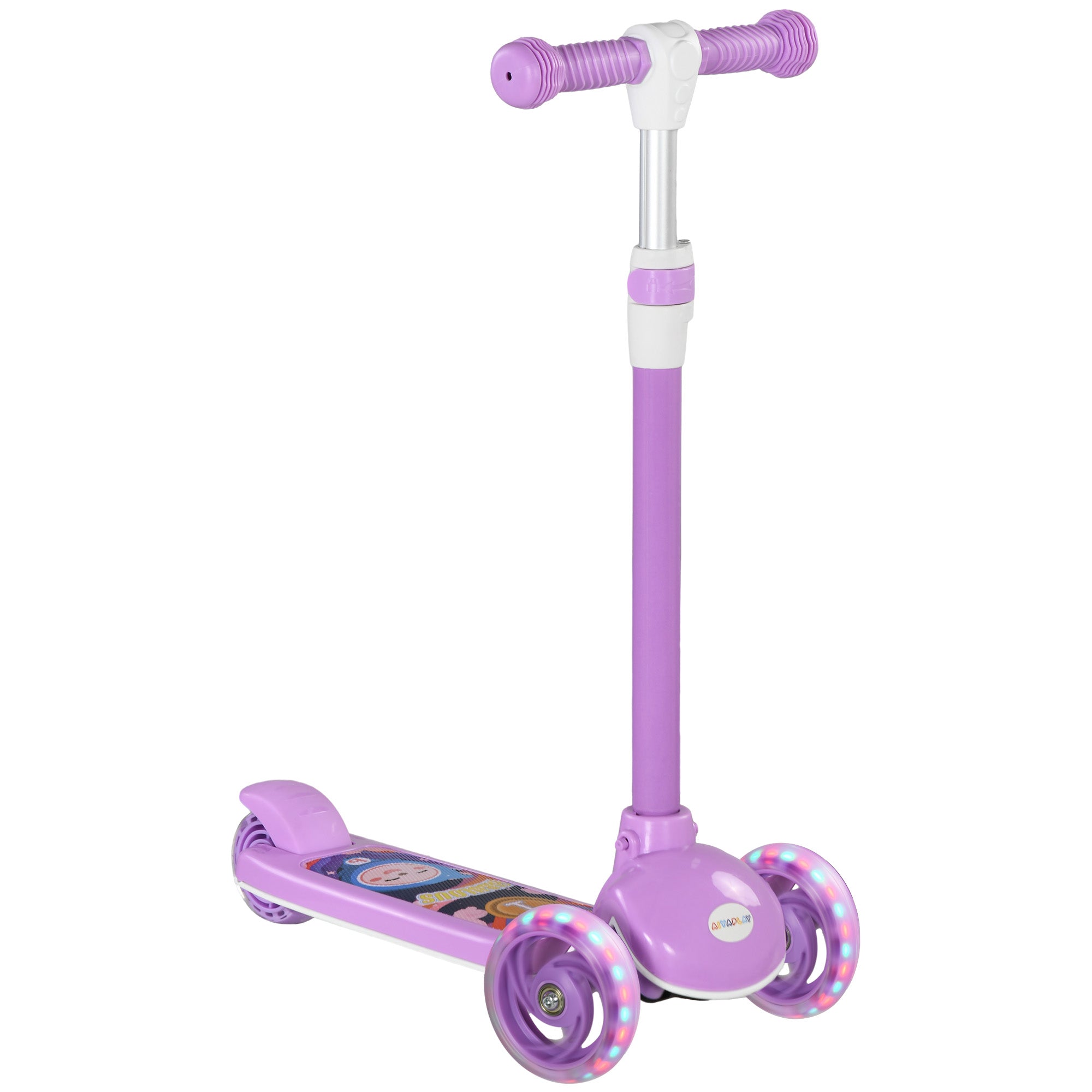 Kids 3 Wheel Scooter for 2-6 Years Old w/ Adjustable Height, LED Light, TPE Handlebar, Purple