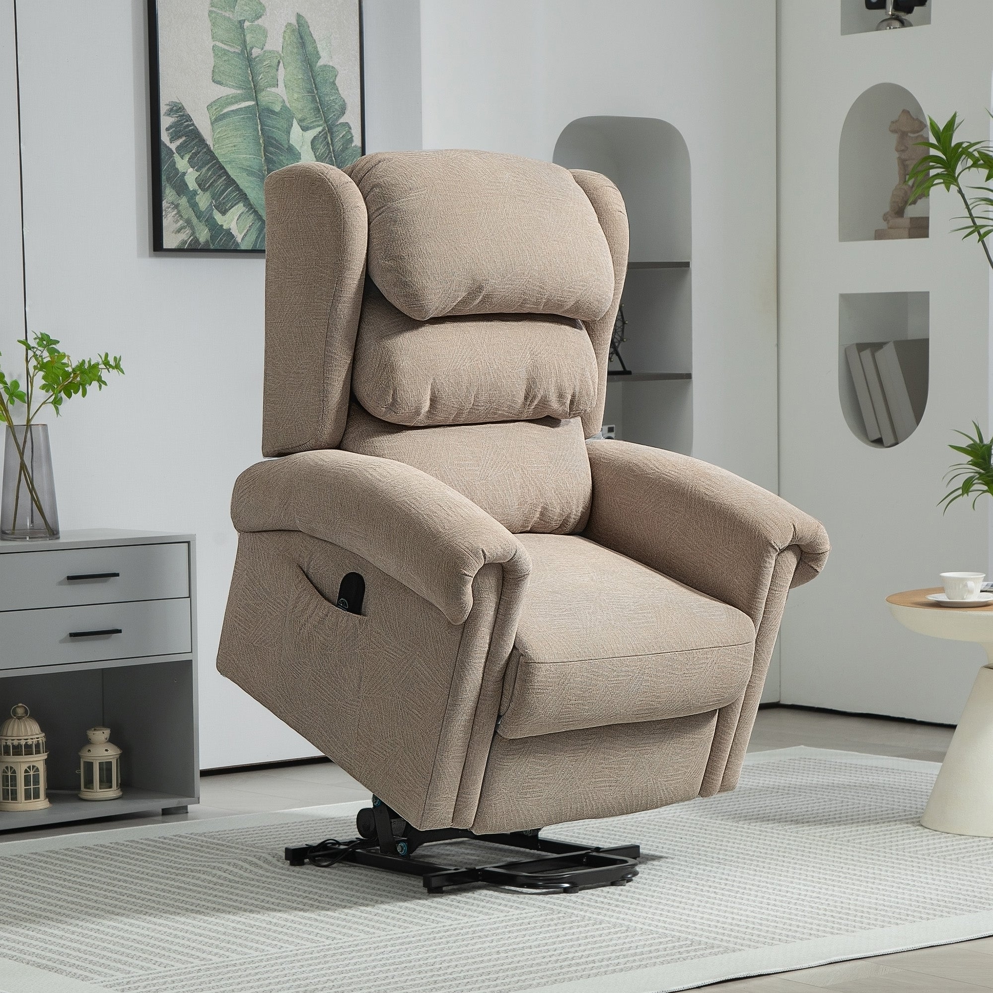 Electric Riser Recliner Chair with USB Port – Khaki Velvet Touch