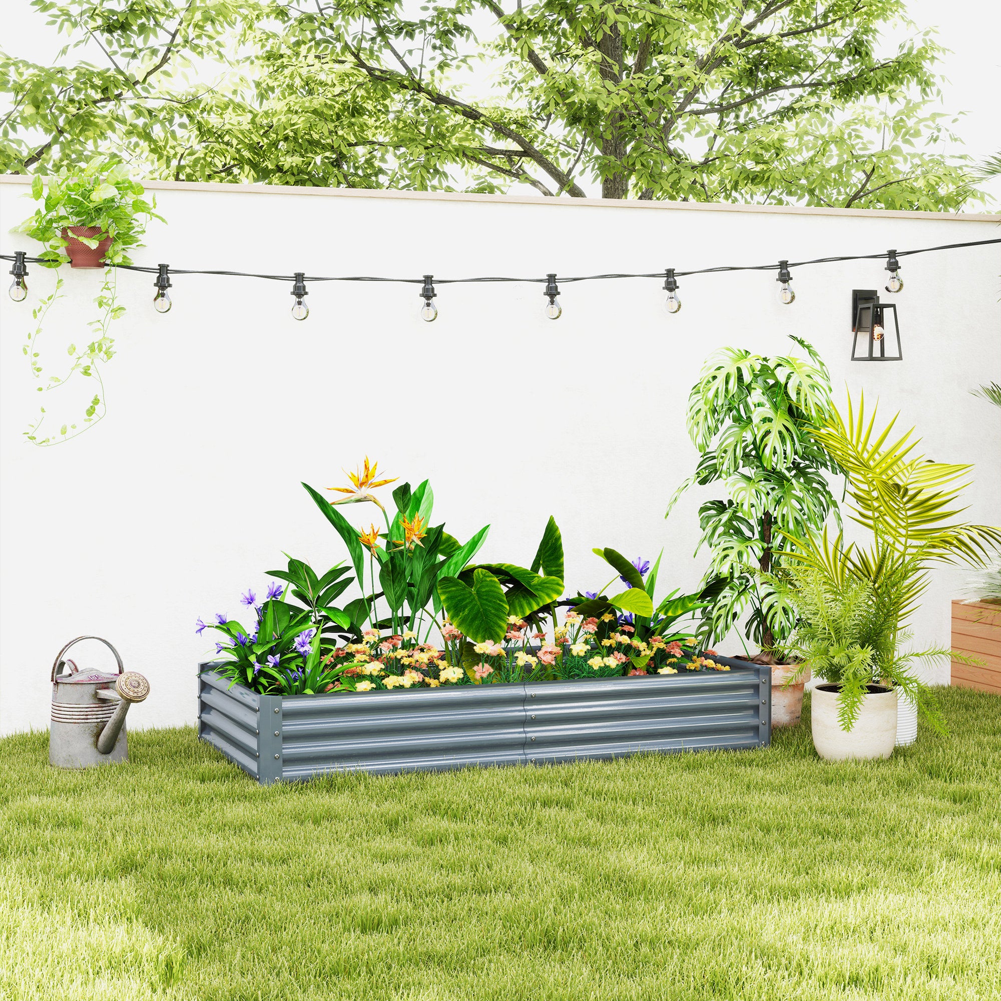 180cm Galvanised Steel Open Planter with Rust Resistant Powder Coating - Silver