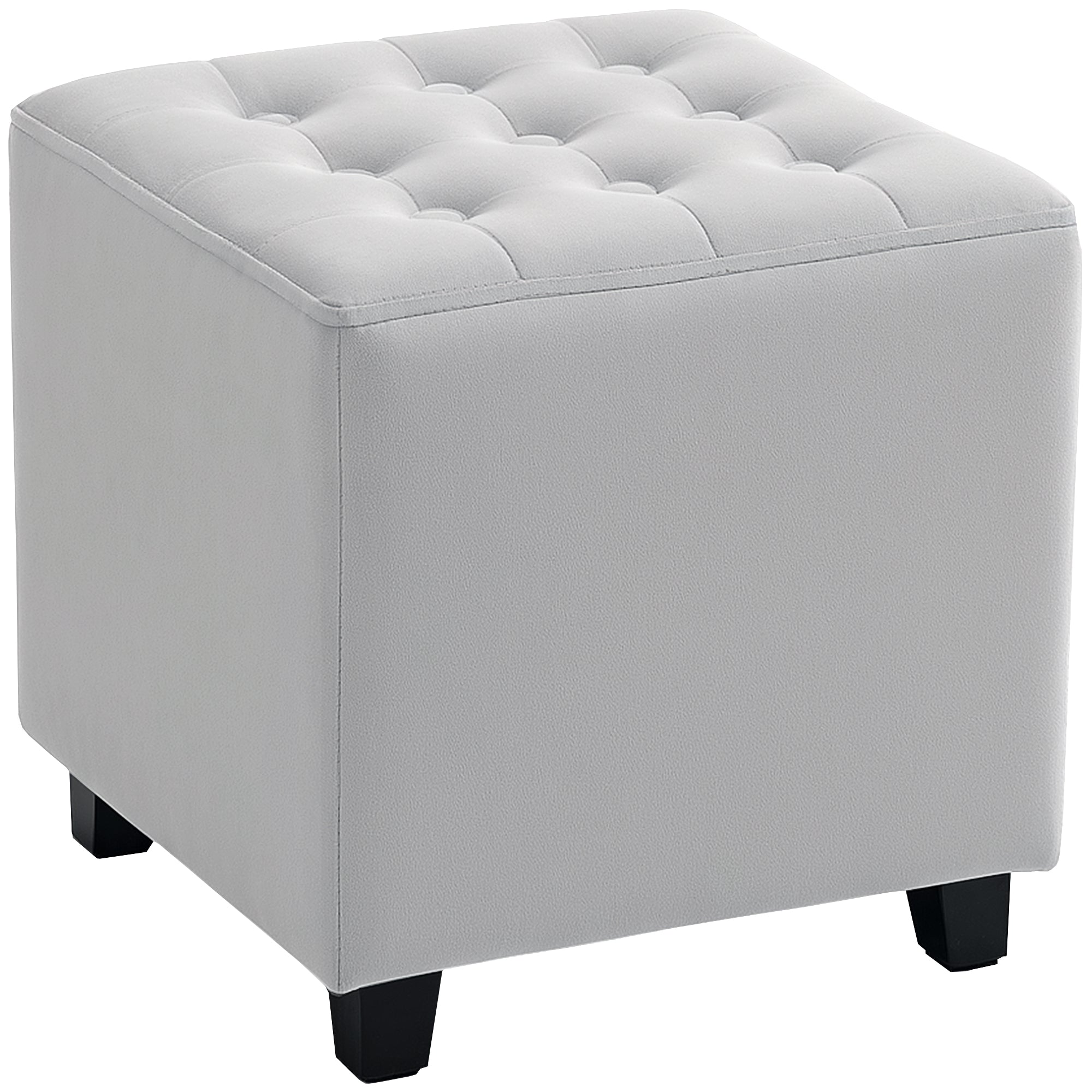 Velvet-Feel Square Ottoman - Light Grey