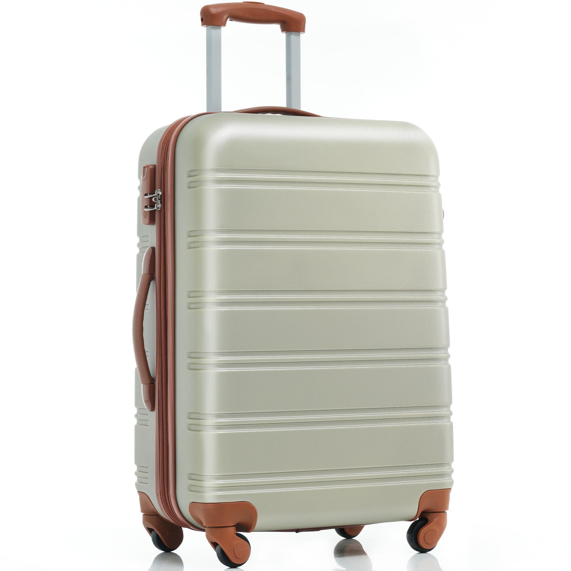 24" 4-Wheel ABS Hard Shell Travel Trolley Suitcase with Adjustable Handle, Luggage with Secure Lock, 45L x 28W x 69H cm, Brown+Green