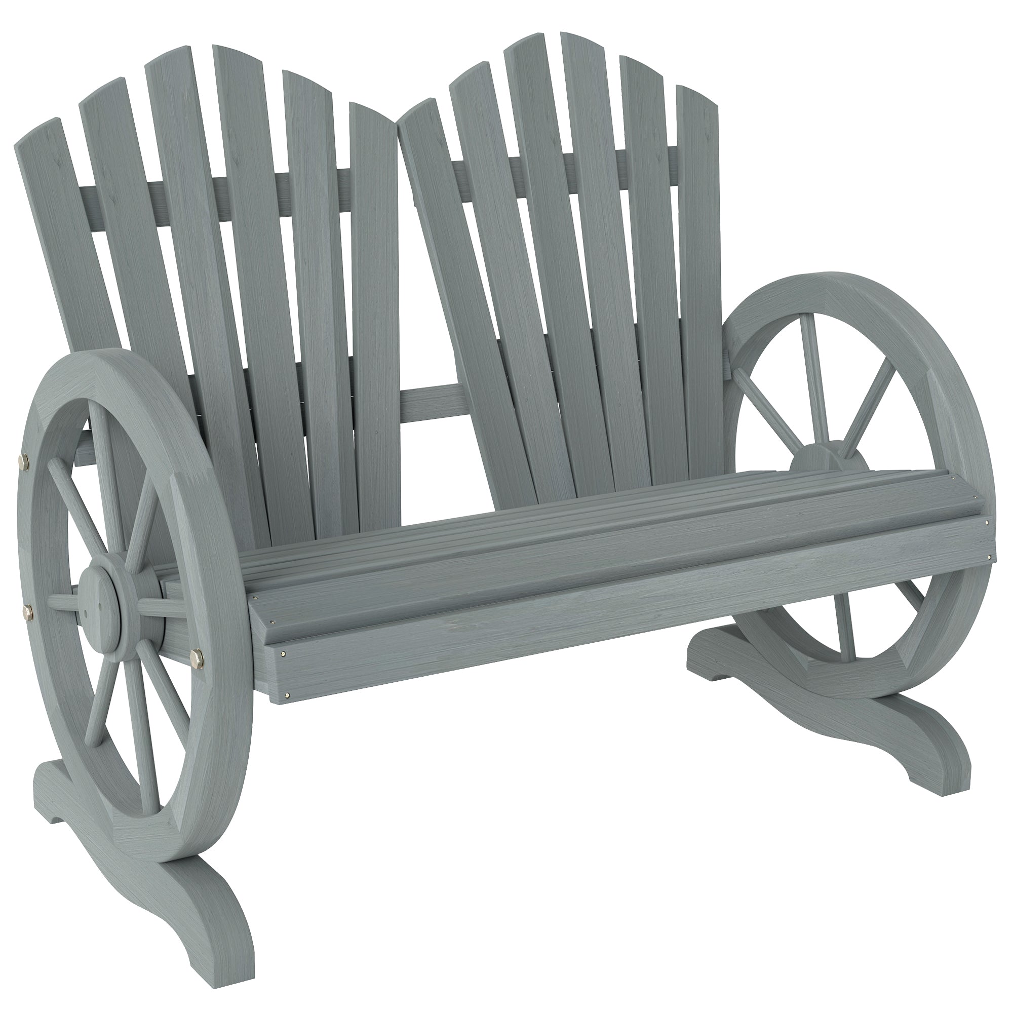 Fir Wood Love Seat with Wheel-Shaped Armrests Large Load-Bearing Chair - Grey