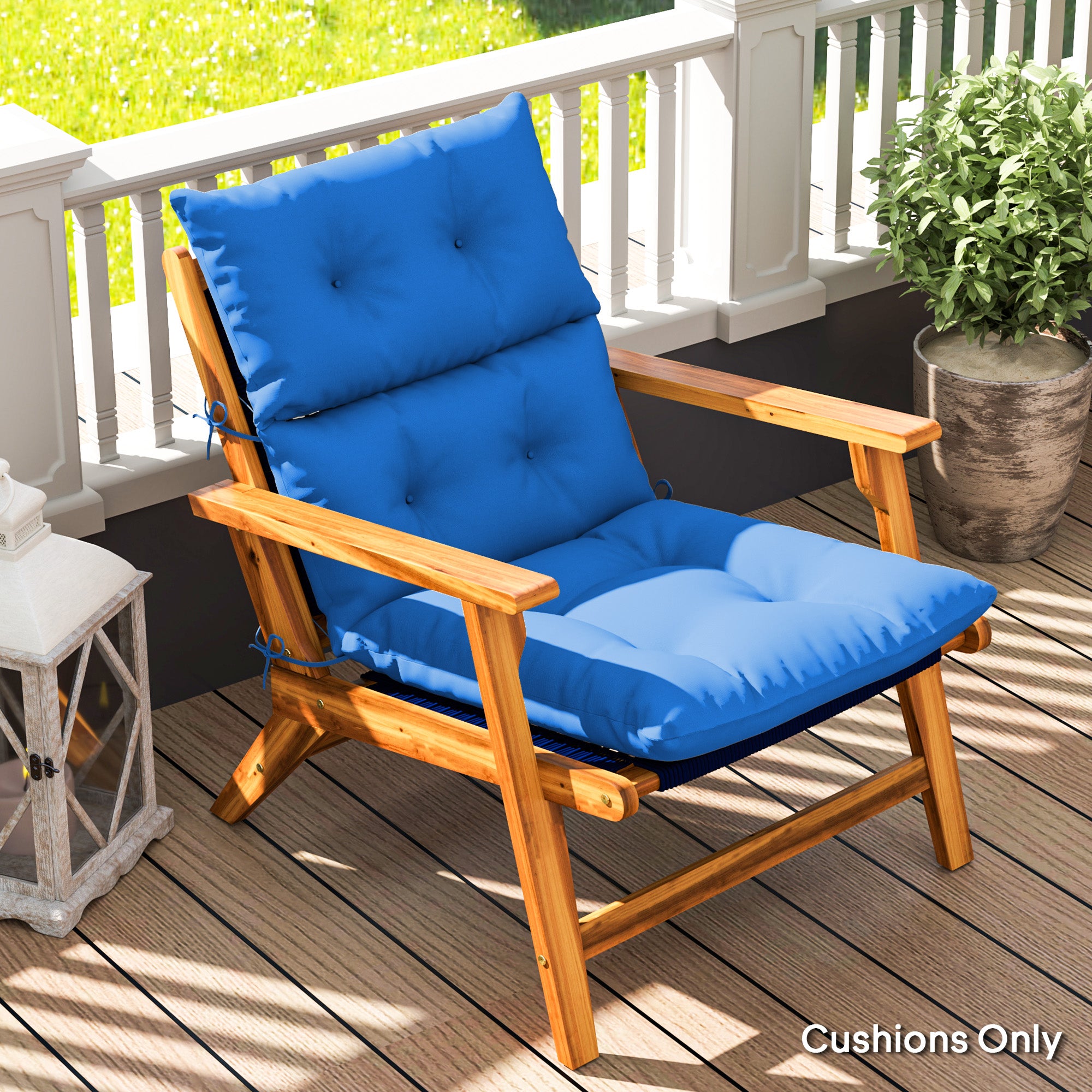 115cm Padded Rocking Chair Cushion Set with Tie Fastenings - Blue