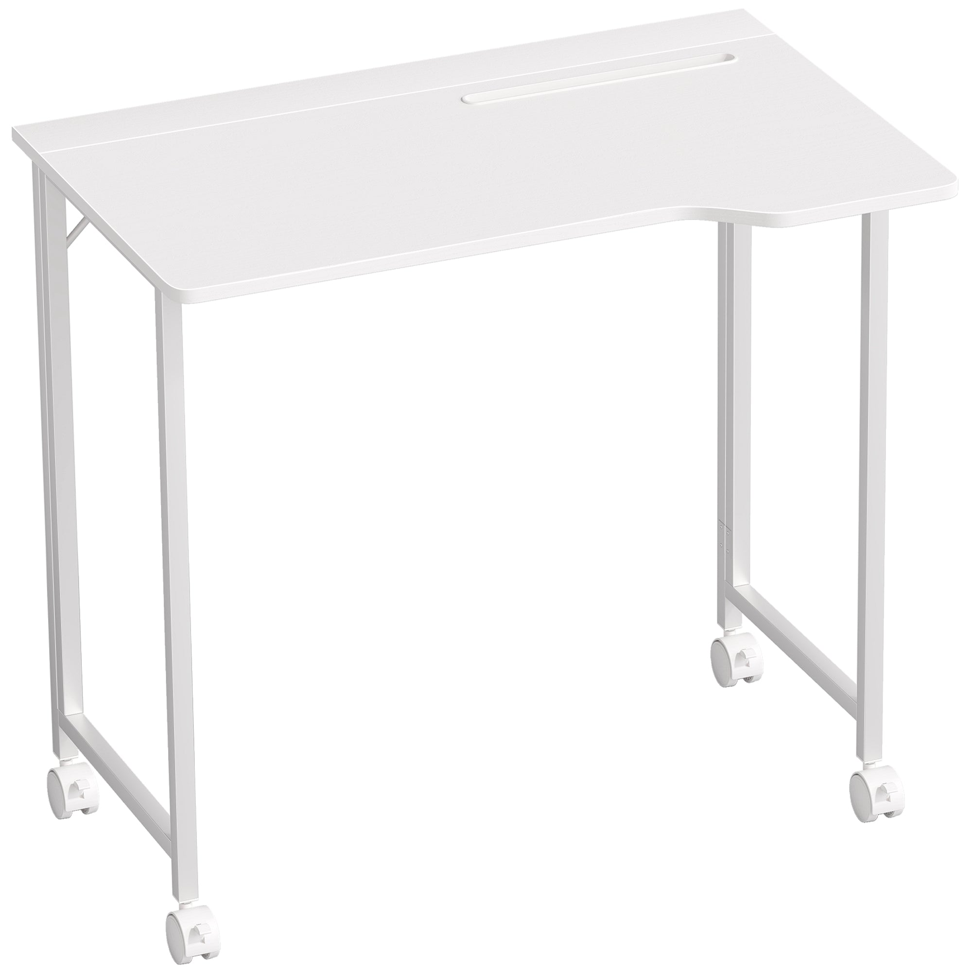 Small Folding Desk, with Wheels - White Wood-Effect