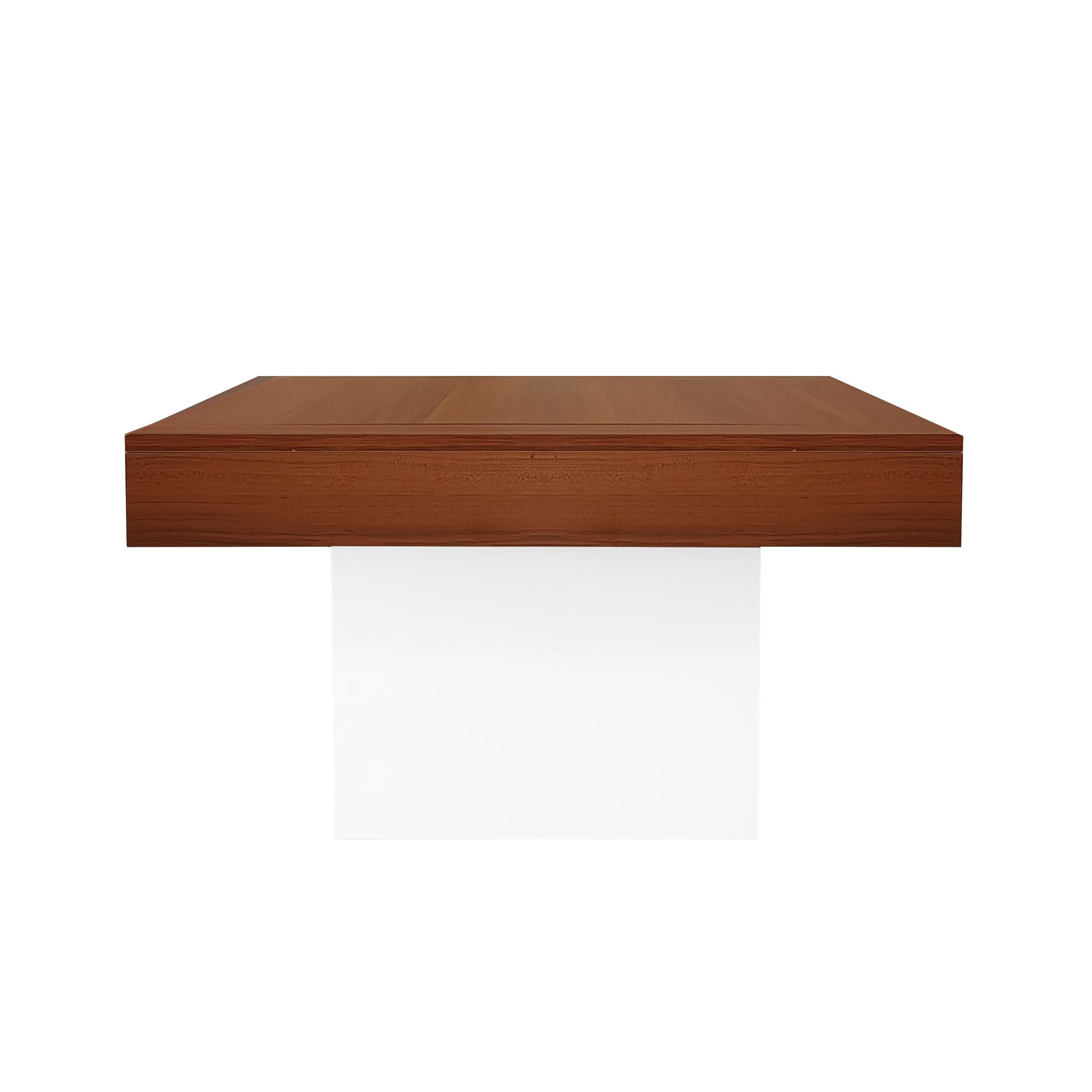 Square Coffee Table with LED Lights, Rustic Industrial Design, Particle Board, 70L x 70W x 40H cm, Brown+White