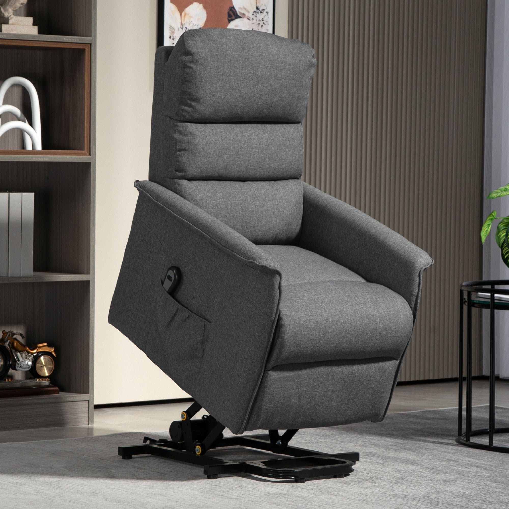 Electric Power Lift Riser Recliner Chair with Footrest – Dark Grey Linen Look