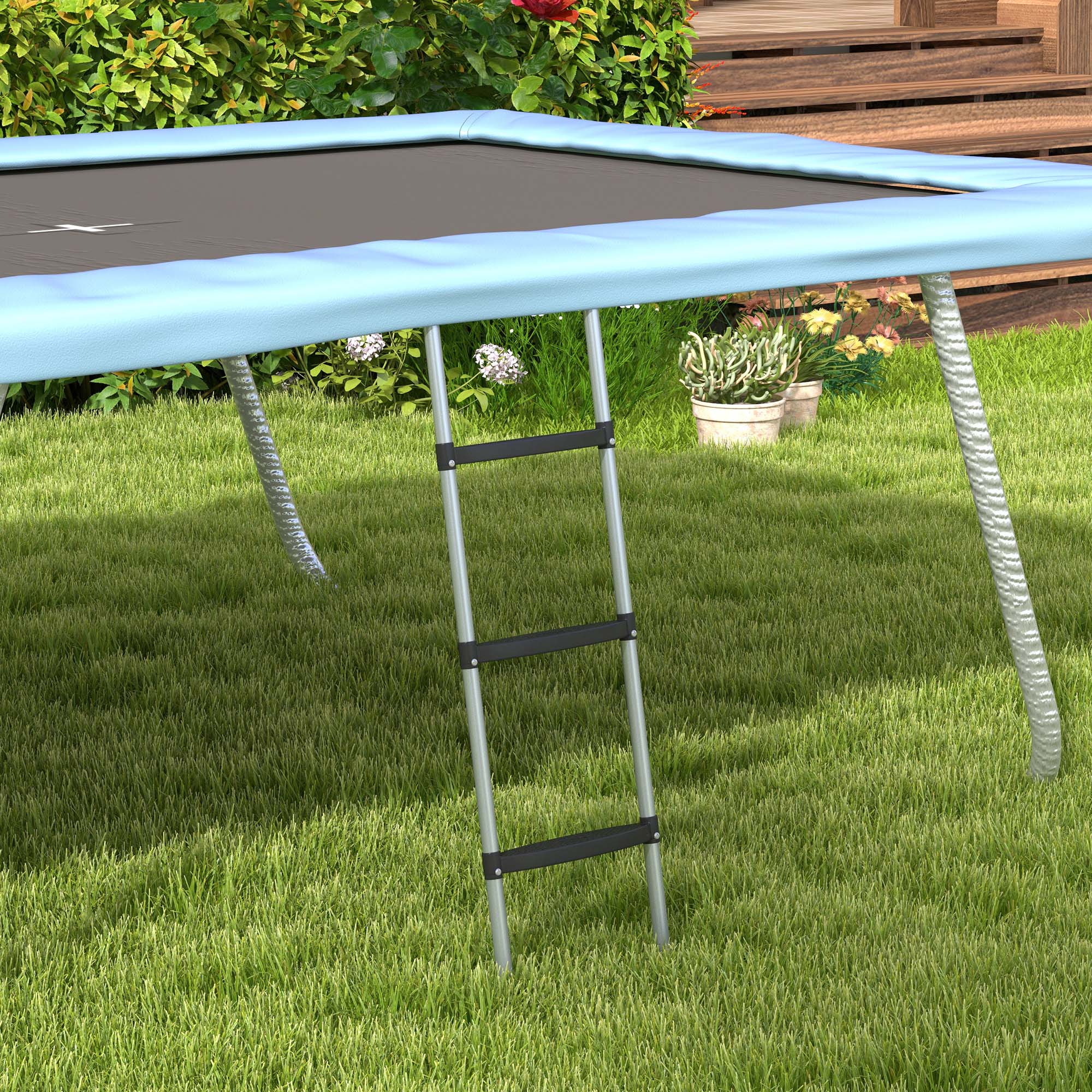 Galvanised Steel 2-3 Step Trampoline Ladder for 6-16ft Trampolines - Silver Tone