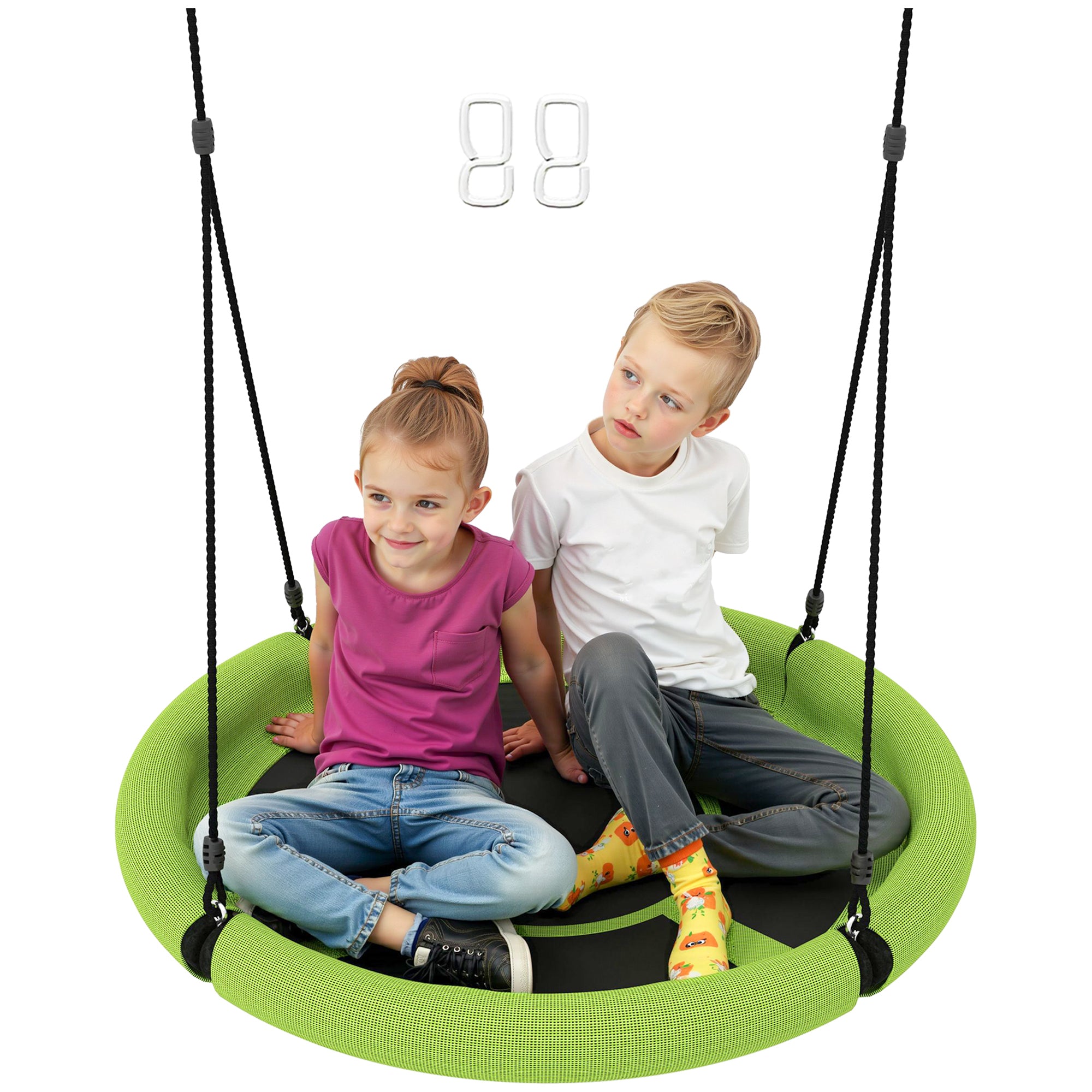 100cm Diameter Nest Swing Seat for Kids with Height Adjustable Hanging Ropes for Outdoor, Playground, Garden, Green