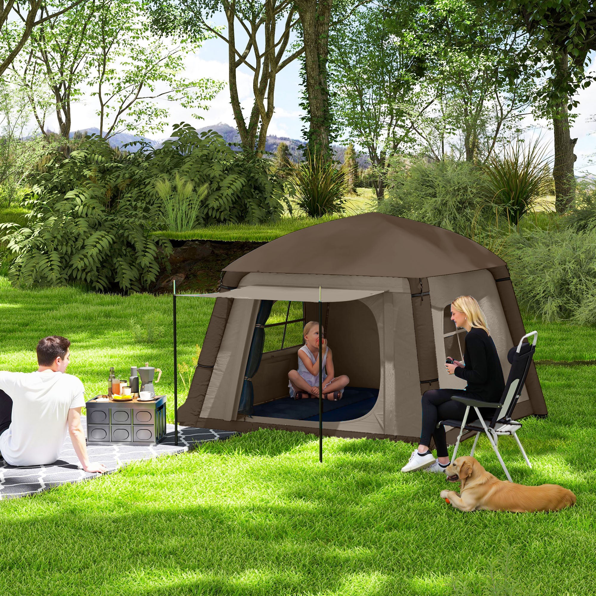 Blow Up Tent w/ Hand Pump, Inflatable Camping Tent, Easy Setup 1/2 Person Waterproof Khaki