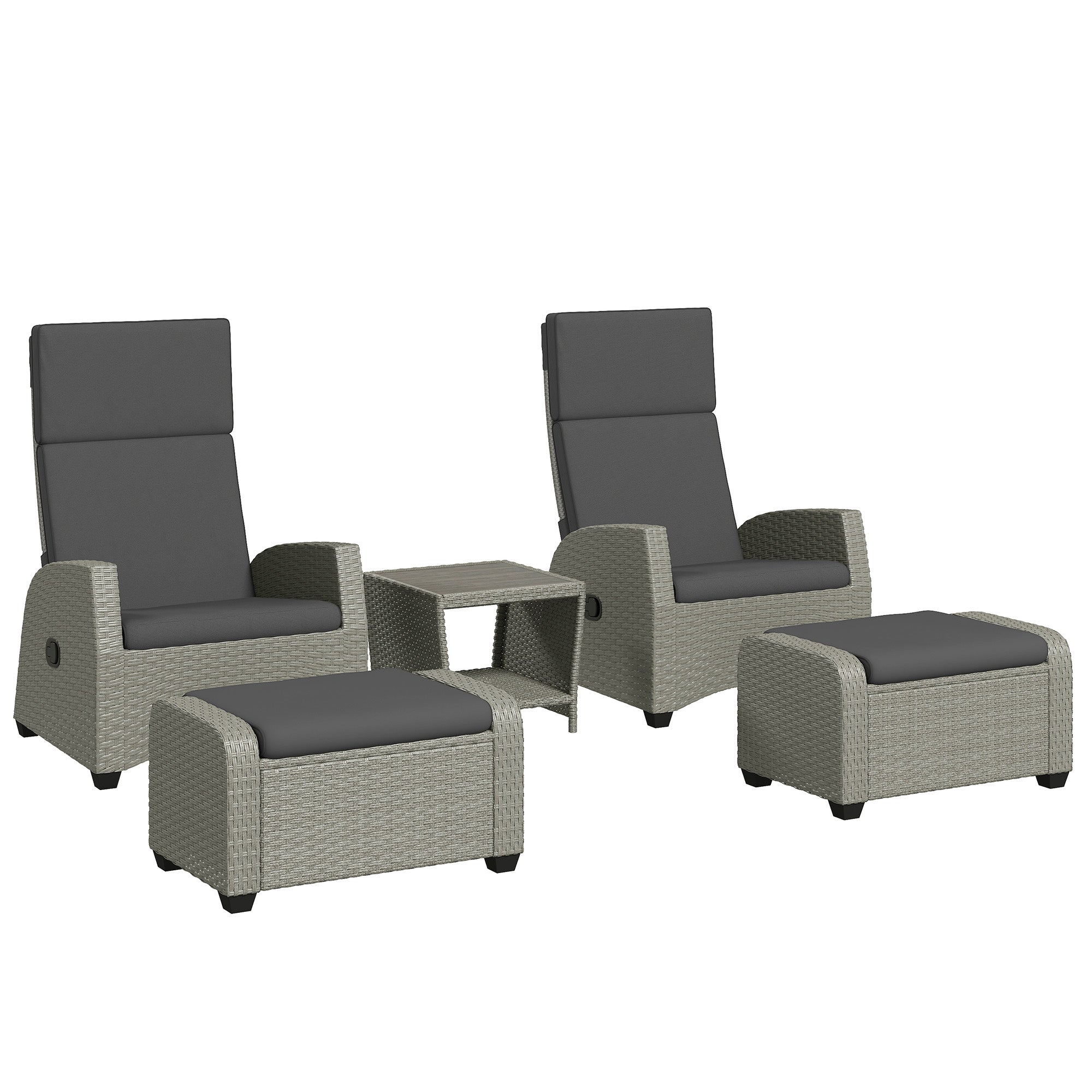 5 Piece Rattan Garden Furniture Set with Cushions - Charcoal Grey