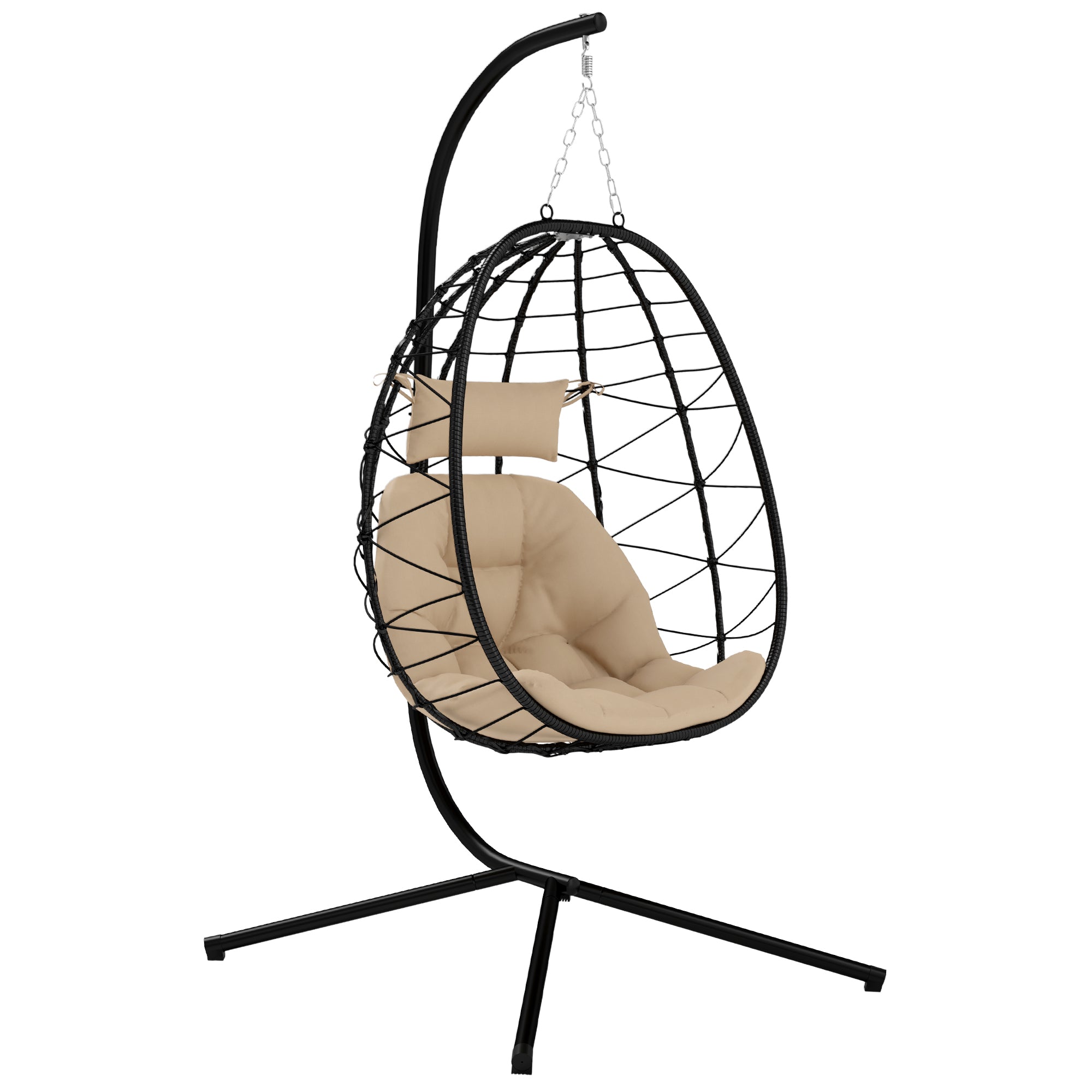 Ergonomic Hanging Egg Chair with Stand and Thick Cushion - Khaki