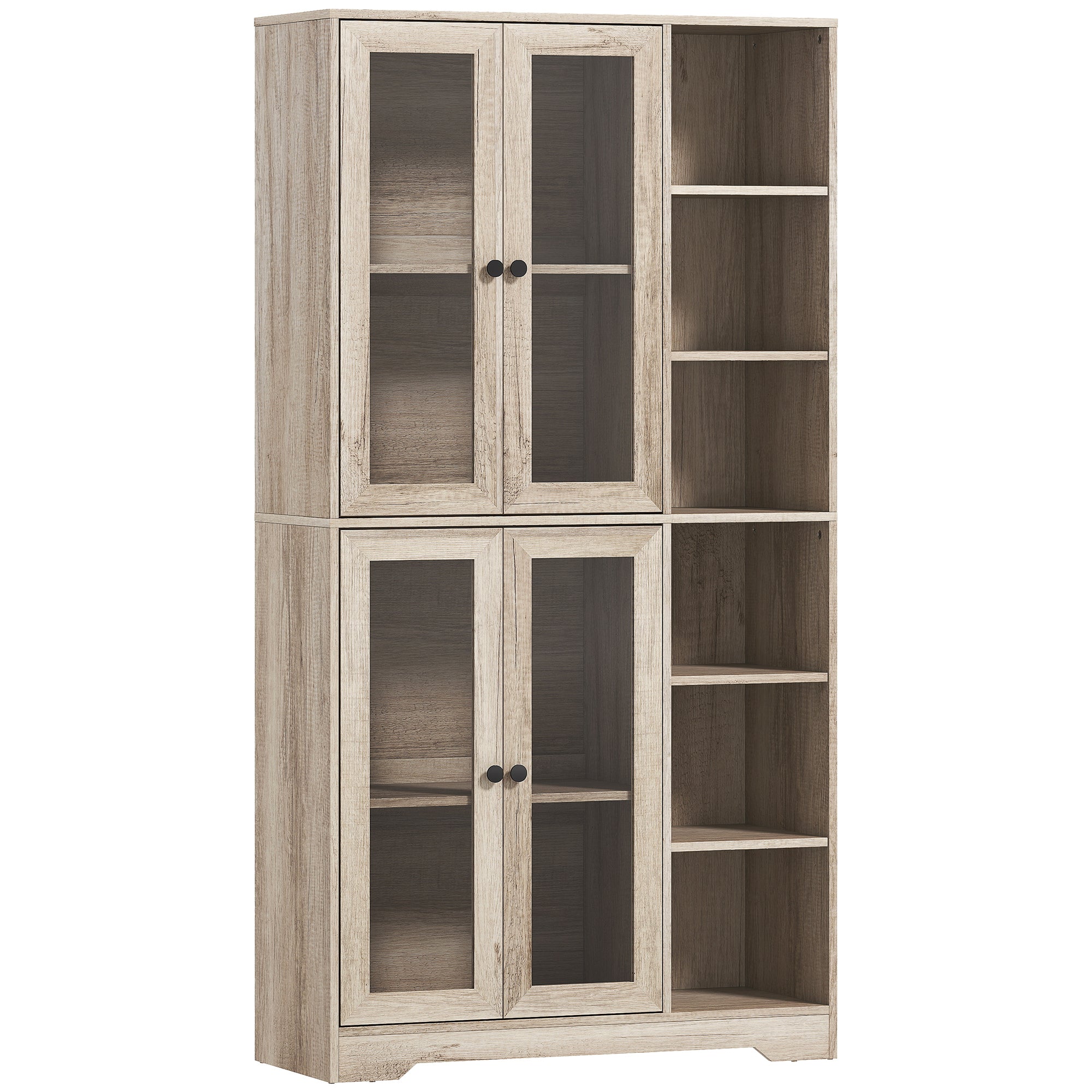 Multi-Storage Kitchen Cabinet, with Glass Doors - Grey Wood-Effect