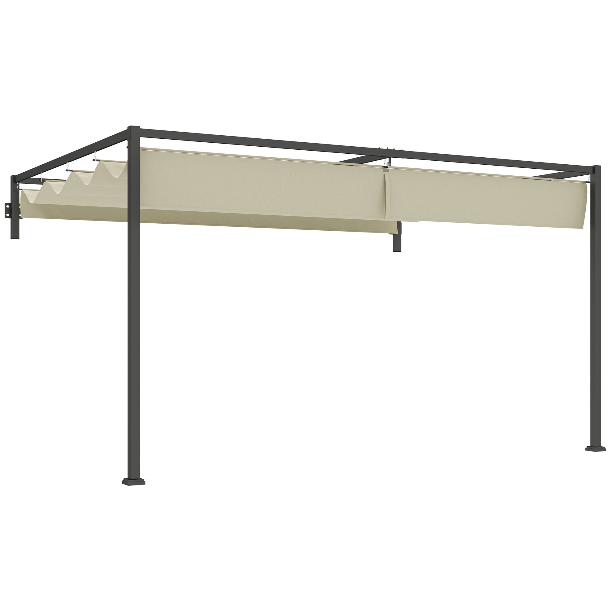 3 x 4m Steel Pergola with Retractable Canopy - Khaki