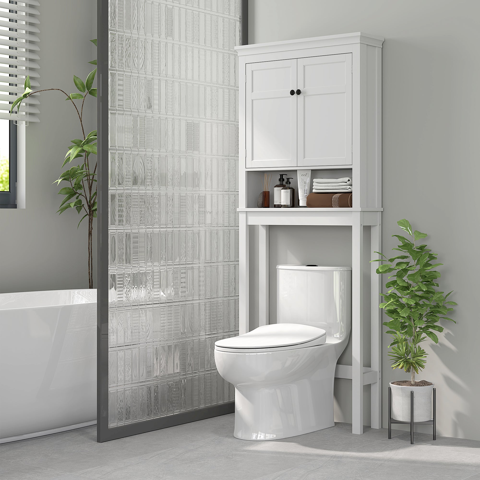 Over-Toilet and Appliance Storage Cabinet with Adjustable Shelves - White