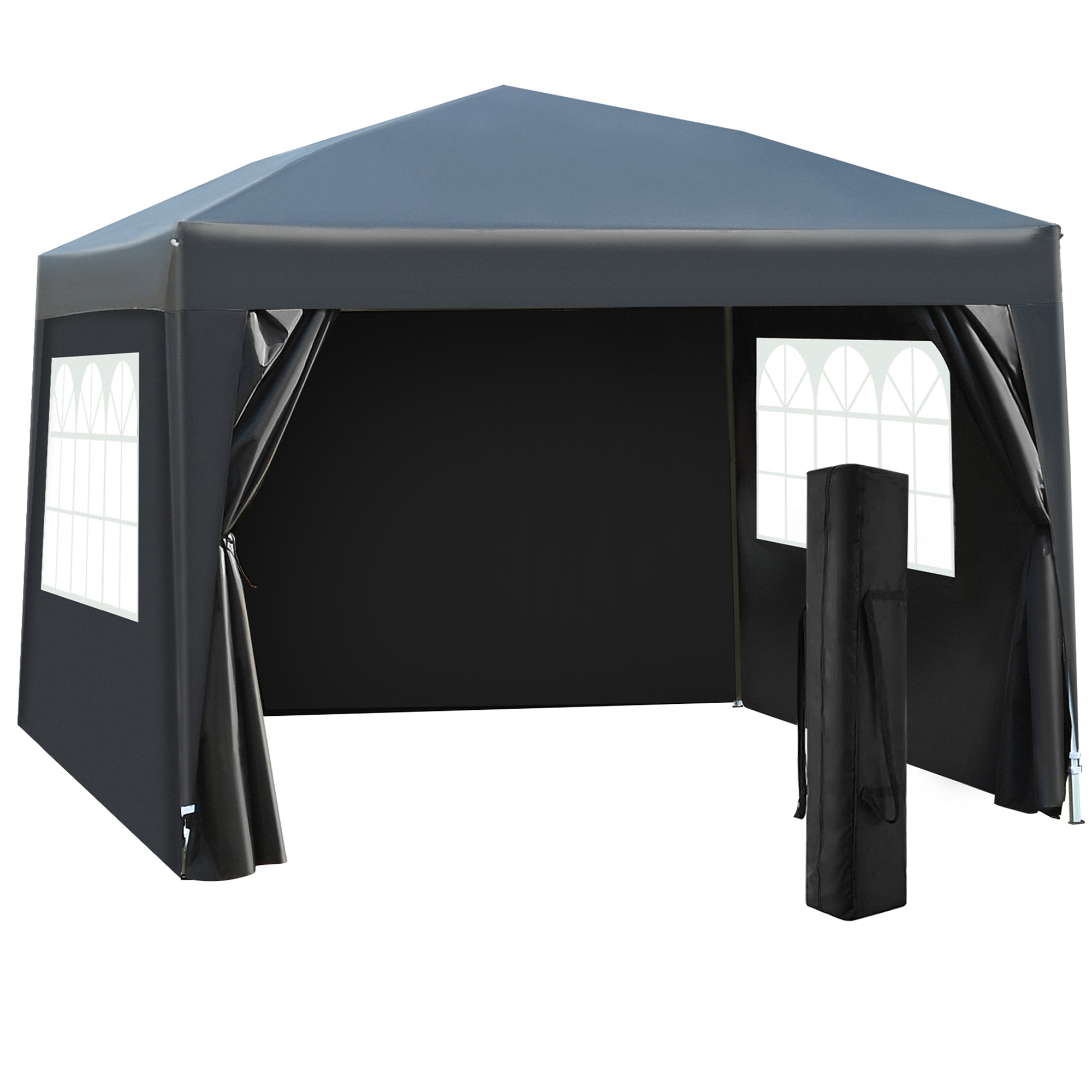 3 x 3 m Garden Pop Up Gazebo, Wedding Party Tent Marquee, Water Resistant Awning Canopy with Sidewalls, Windows, Carry Bag, Black