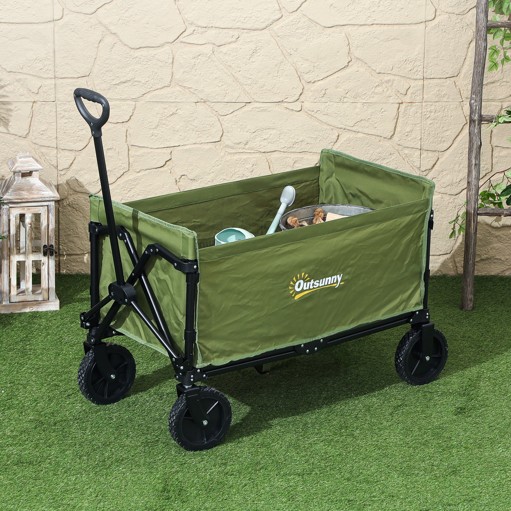 120L Folding Camping Trolley Cart with Adjustable Handle - Green