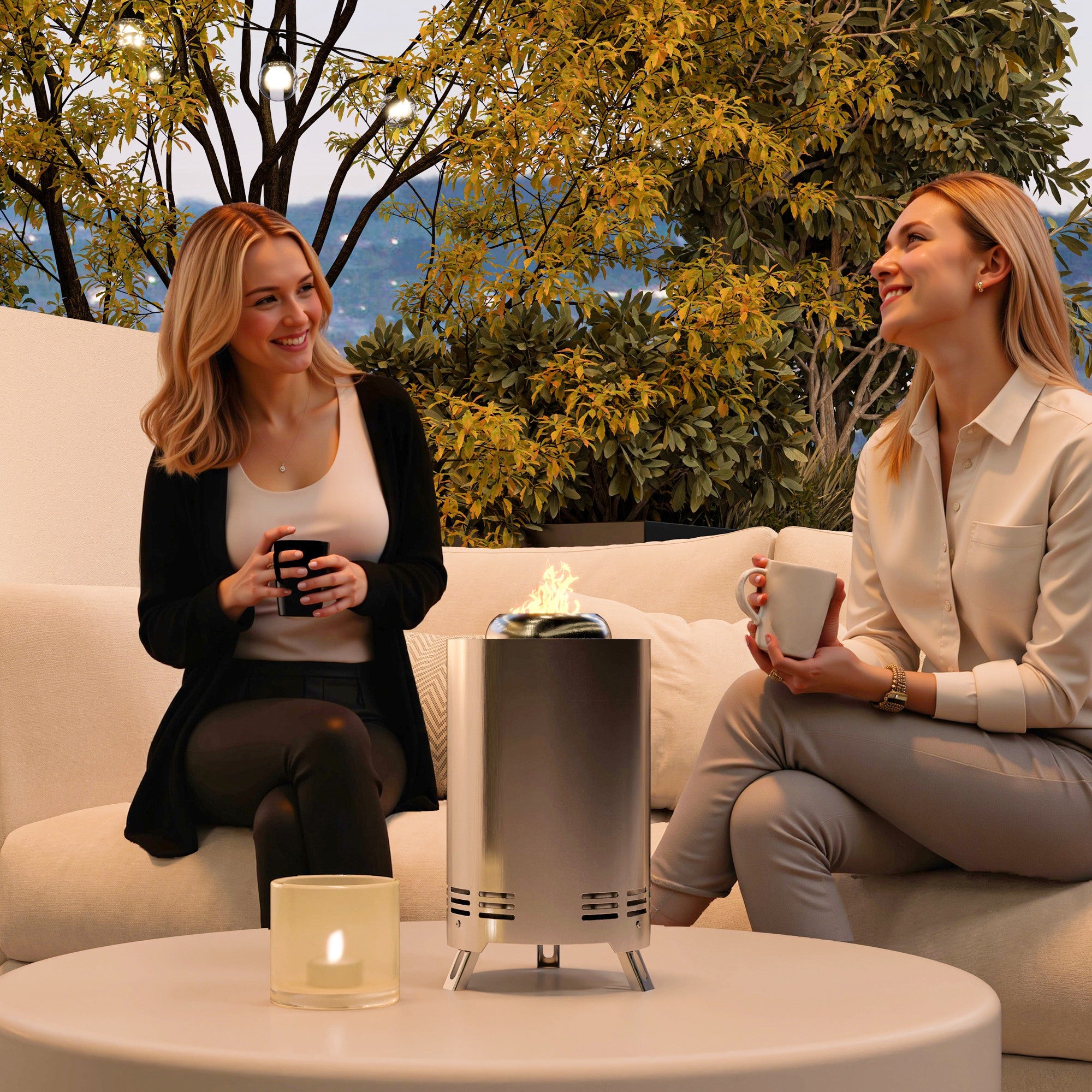 Portable Stainless Steel Smokeless Fire Pit with Poker - Silver Tone