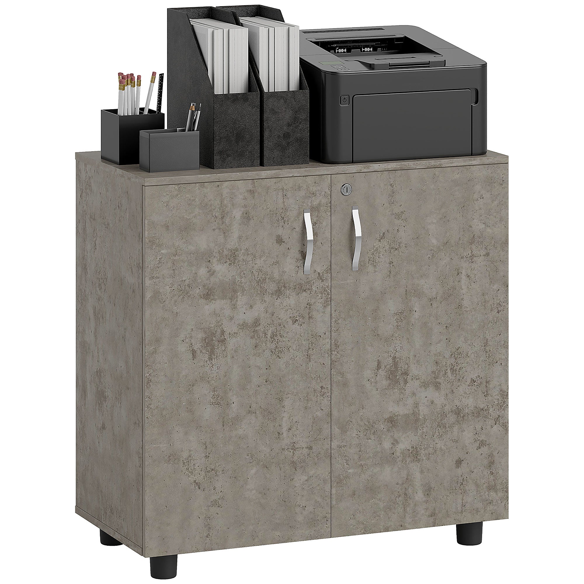 Two-Tier Locking Office Storage Cabinet with Keys - Grey
