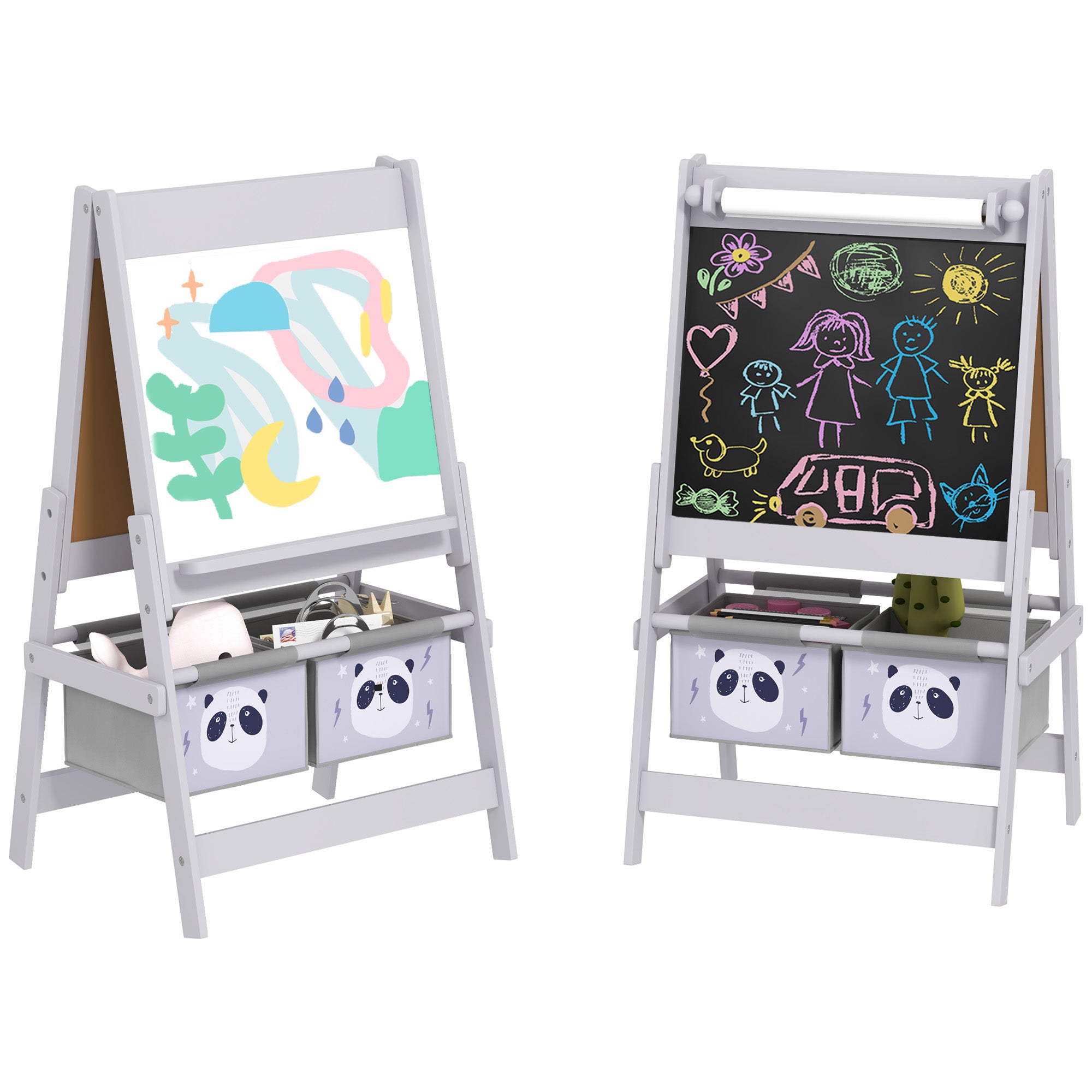 3 in 1 Kids Easel with Paper Roll and Storage Baskets - Grey