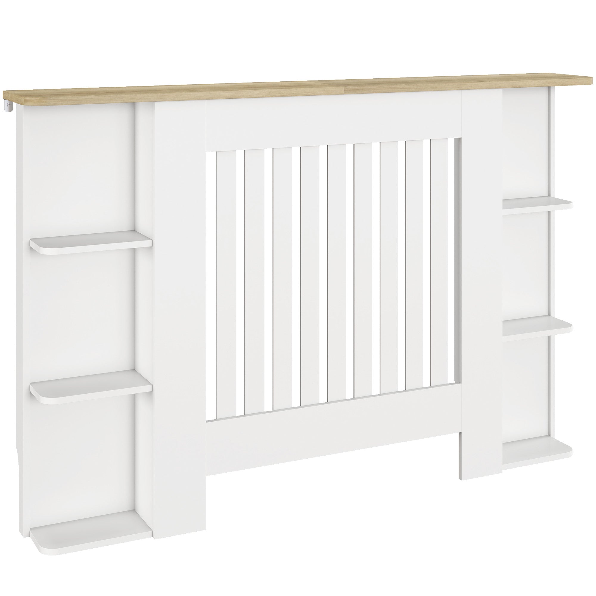Radiator Cover with Open Storage Shelves, Vertical Slatted Cabinet Shelf Heater Cover for Living Room, Hallway, Medium, White