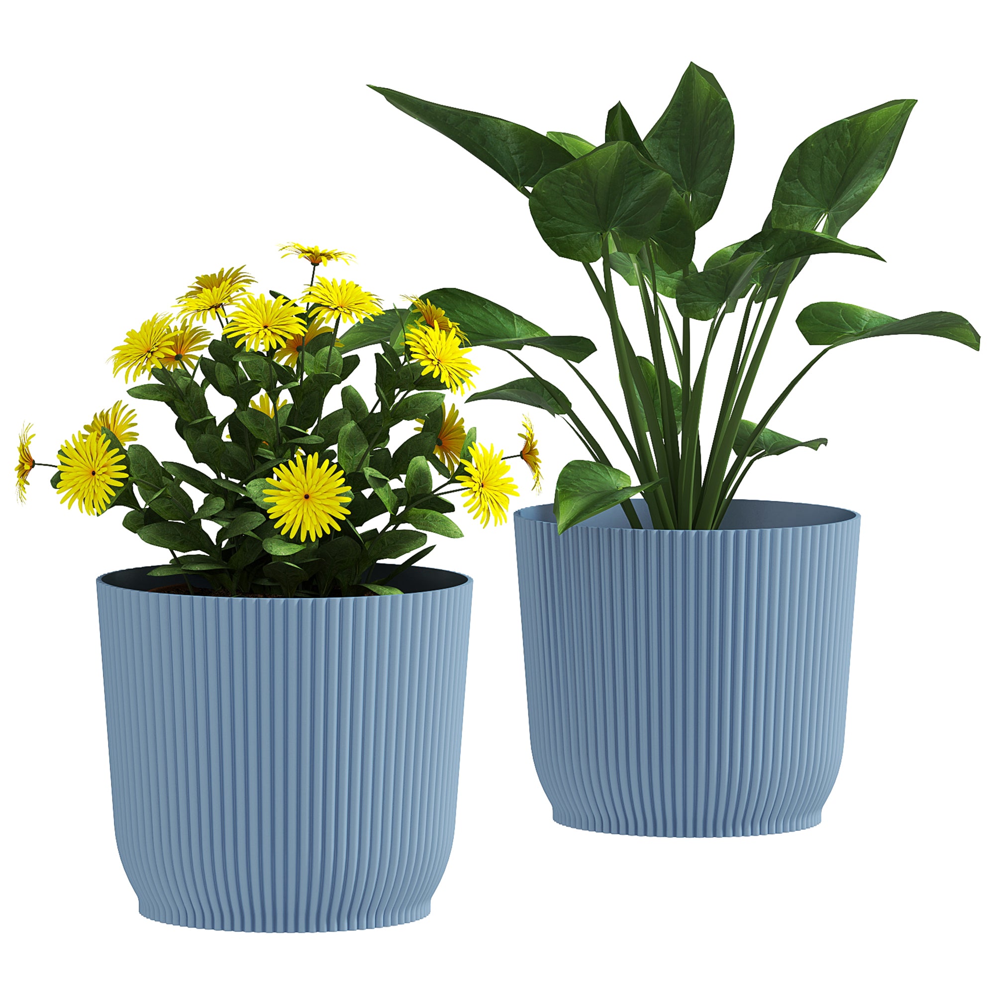 Set of 2 Durable Plastic Planters with Indented Texture - Blue