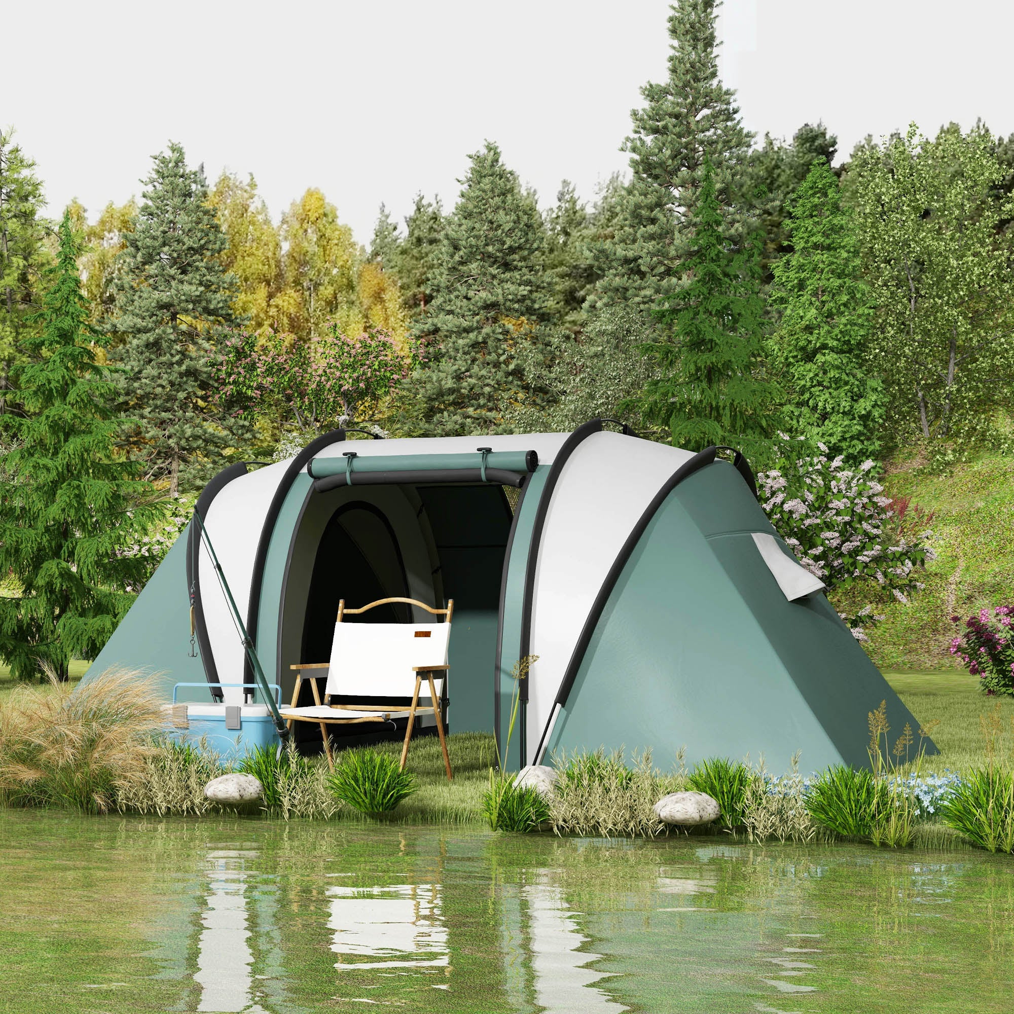 Spacious Family Camping Tent with Living Area - Dark Green