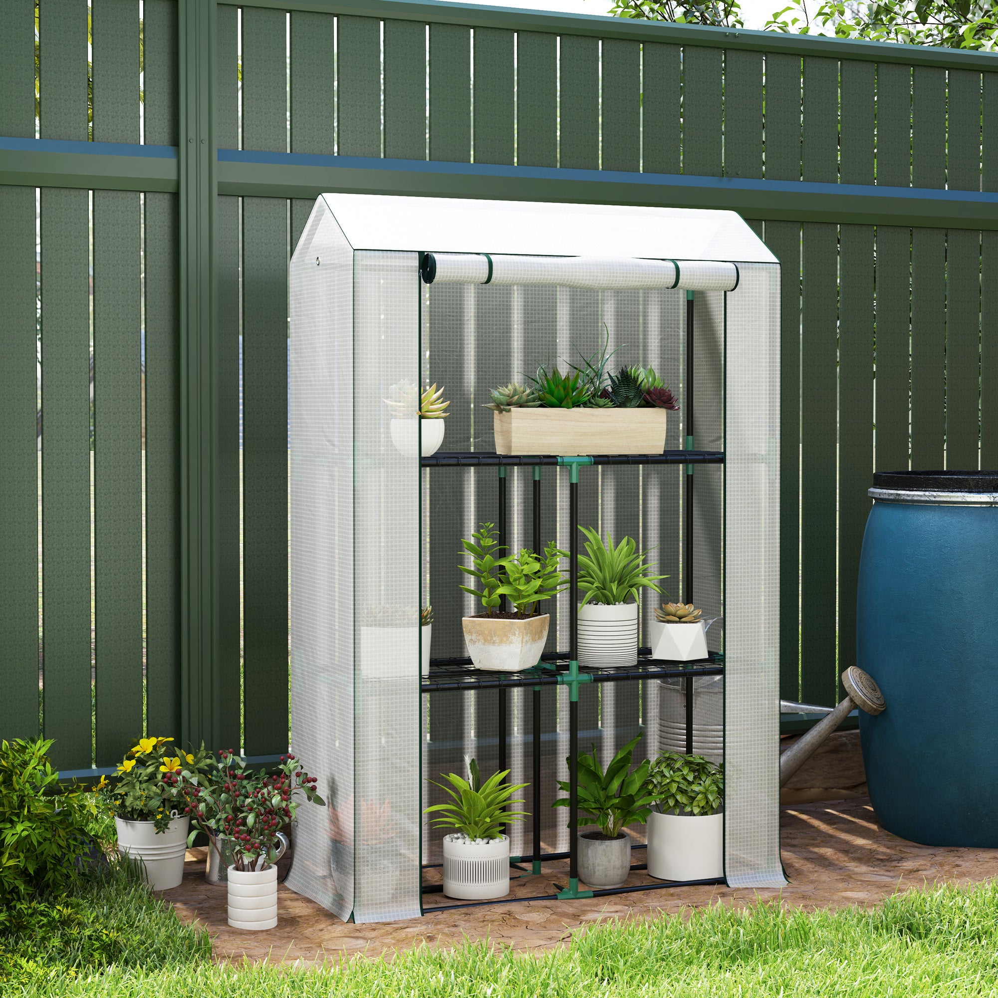 40 x 100cm Three Shelf Steel Frame Greenhouse with UV Protection - White