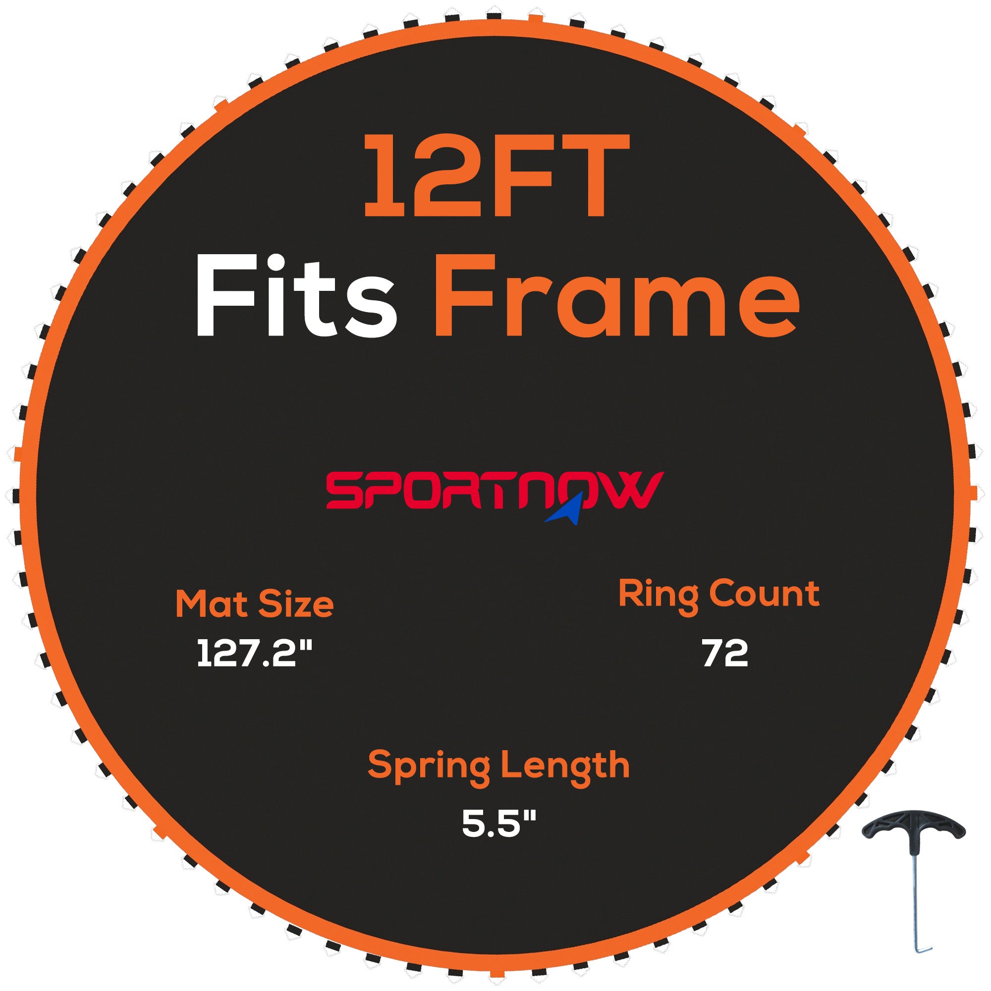 Replacement 12ft Trampoline Mat with 72 V-Hooks and Spring Pull Tool for 14cm Springs - Orange