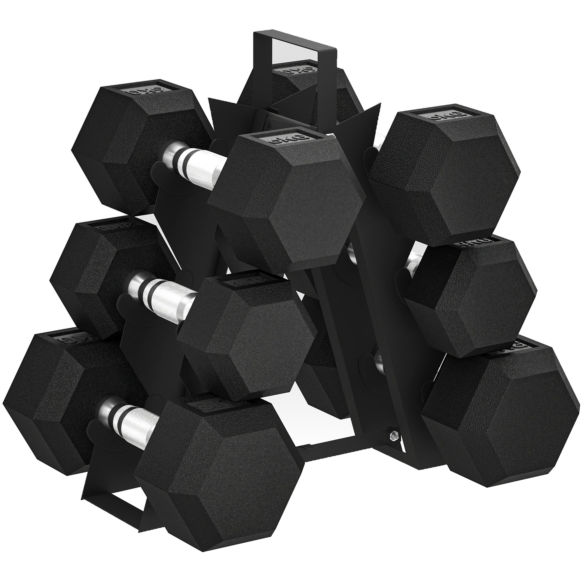Hex Dumbbell Set with Weights Storage Rack, Rubber Coated Dumbbells, Non-Slip Chrome Handles, Space-Saving for Home Gym Weight Lifting Strength Training, 2 x 4kg, 2 x 6kg, 2 x 8kg